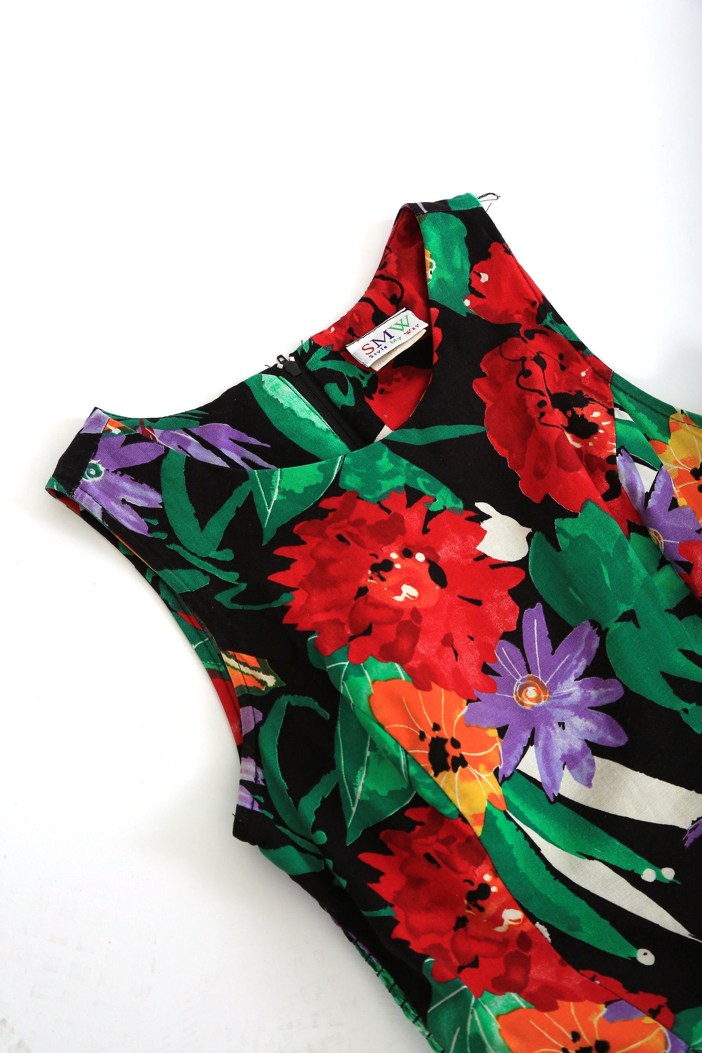 80s floral cotton midi dress