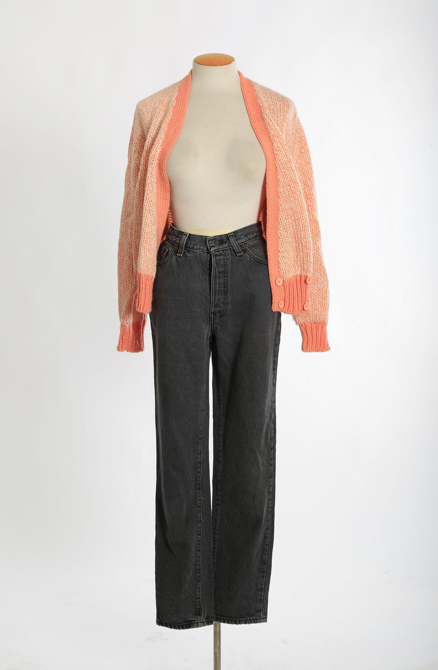 Vintage 90s chunky pink knit cardigan sweater