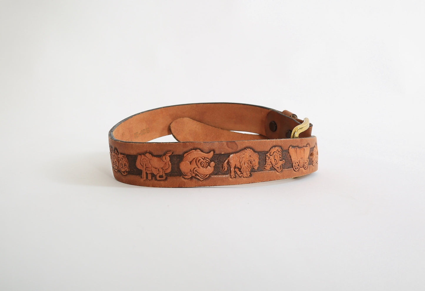Vintage Chambers Disney western tooled brown leather kids belt
