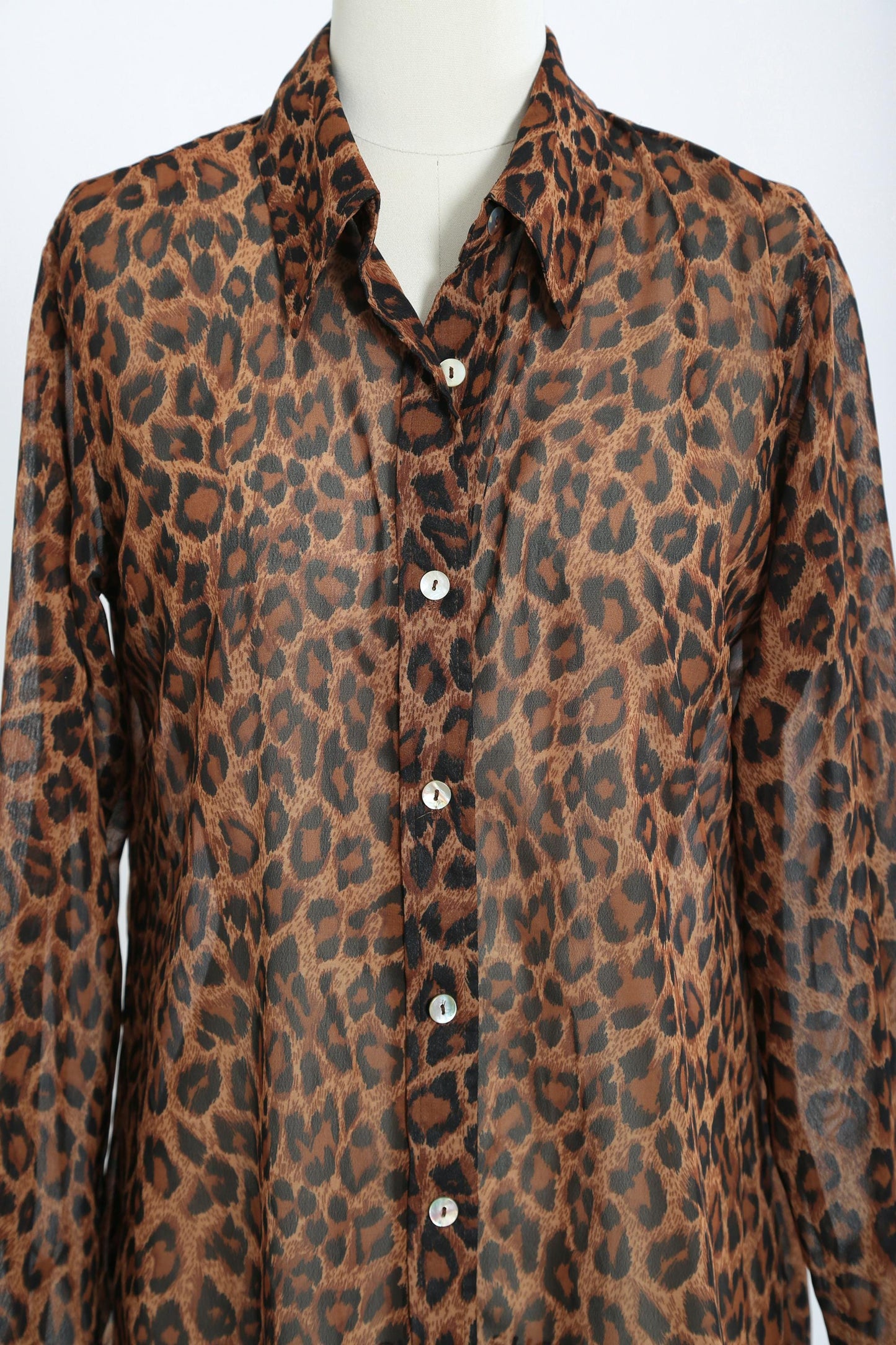 90s Leopard semi sheer long blouse
