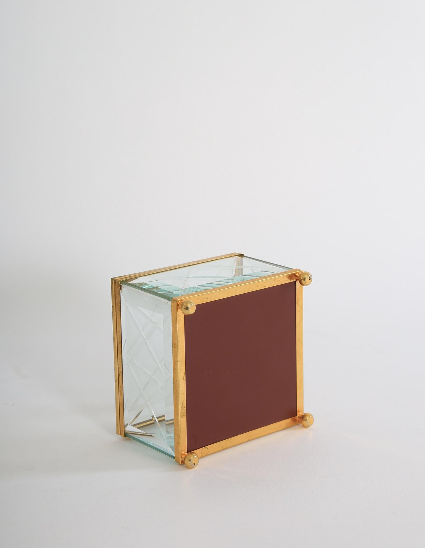 Vintage cut glass brass Jewelry Casket Box