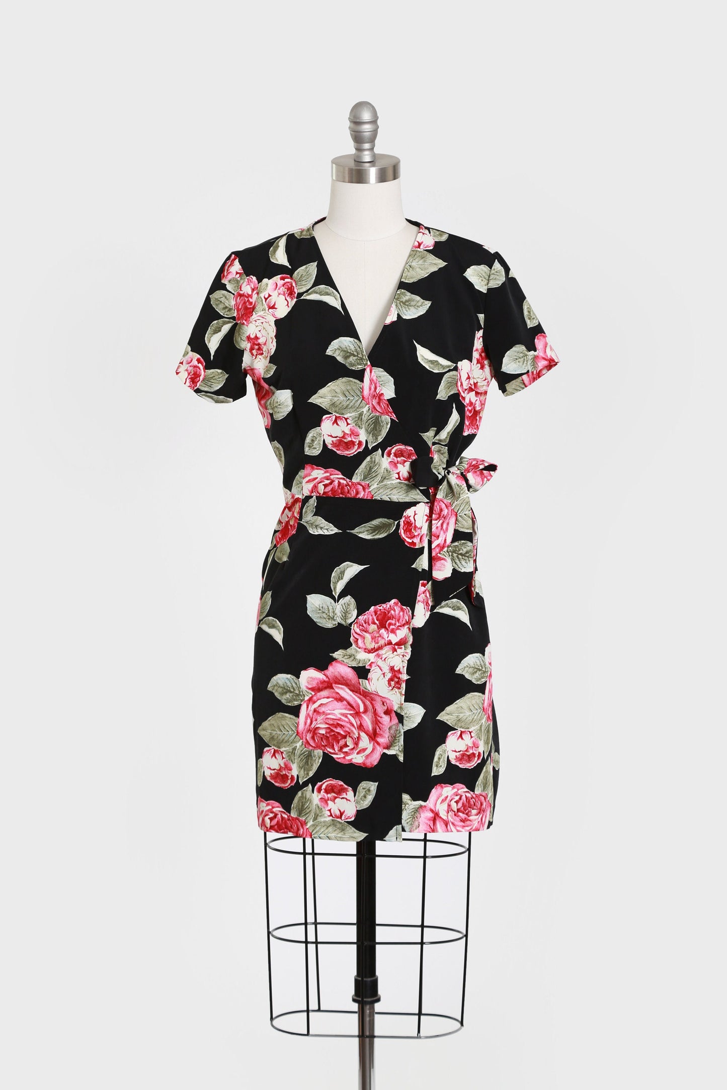 Vintage 90s floral rose wrap mini dress