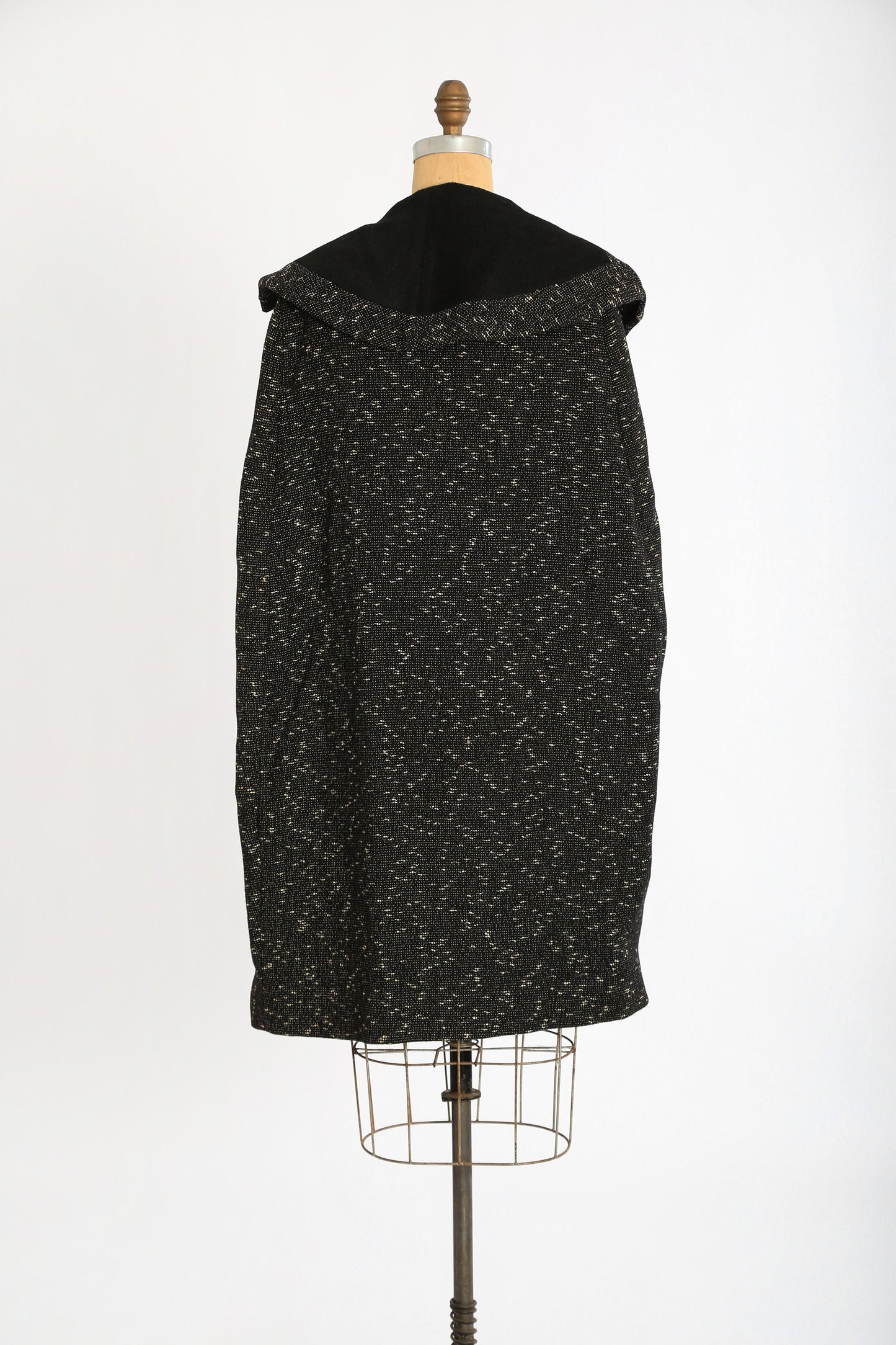 Vintage 40s English wool cape | 1940s black wool bouclé cocoon cape coat