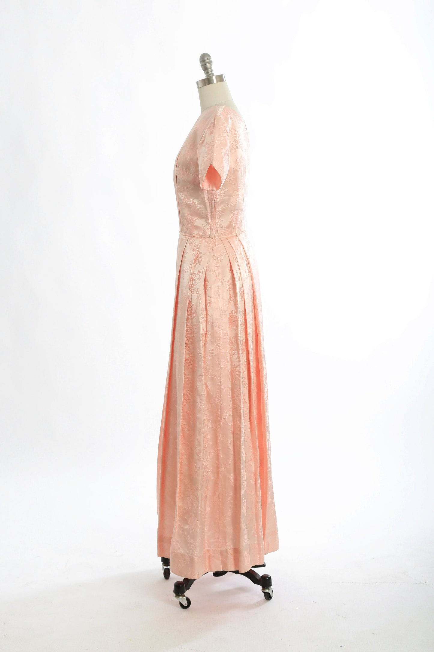 60s pink brocade rose dress | Vintage 1960s Floral Brocade maxi dress gown