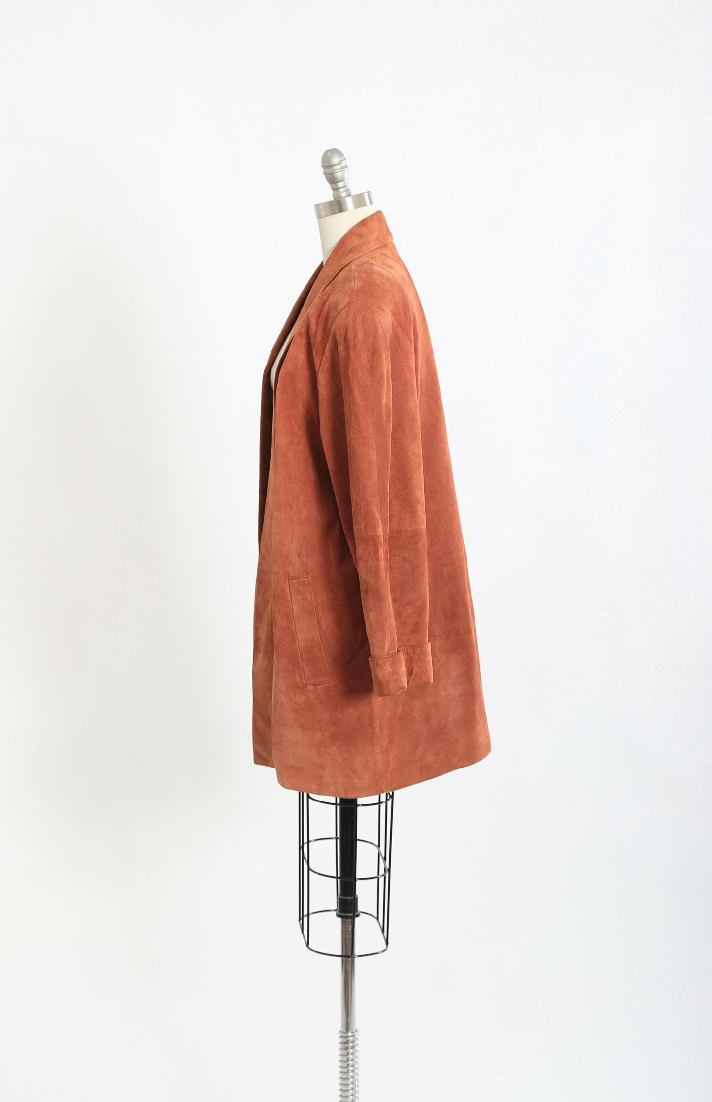 90s Burnt orange suede leather oversized coat jacket