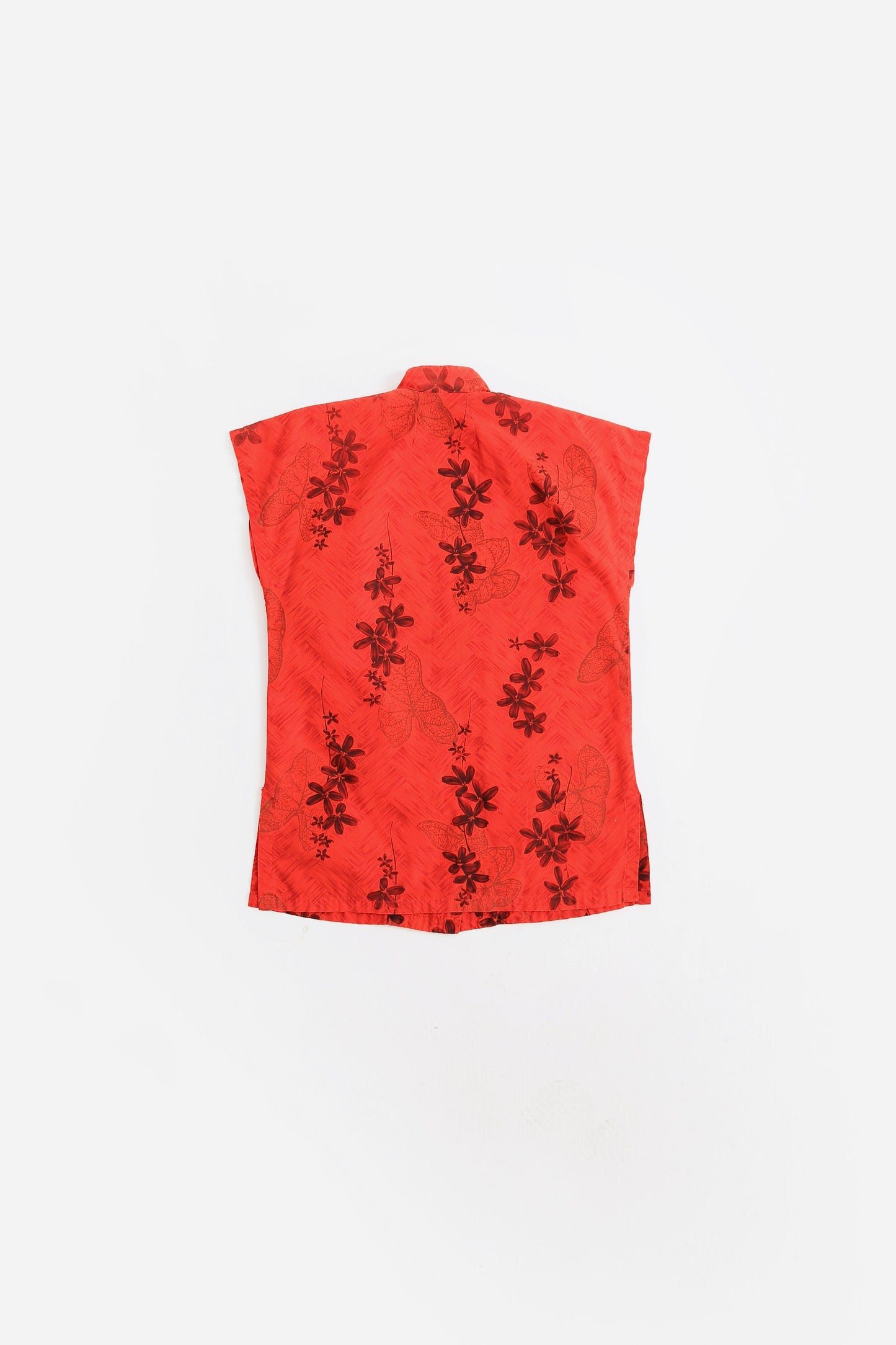 50s Hawaiian shirt | Vintage 1950s red Hawaiian tropical leaf cotton blouse