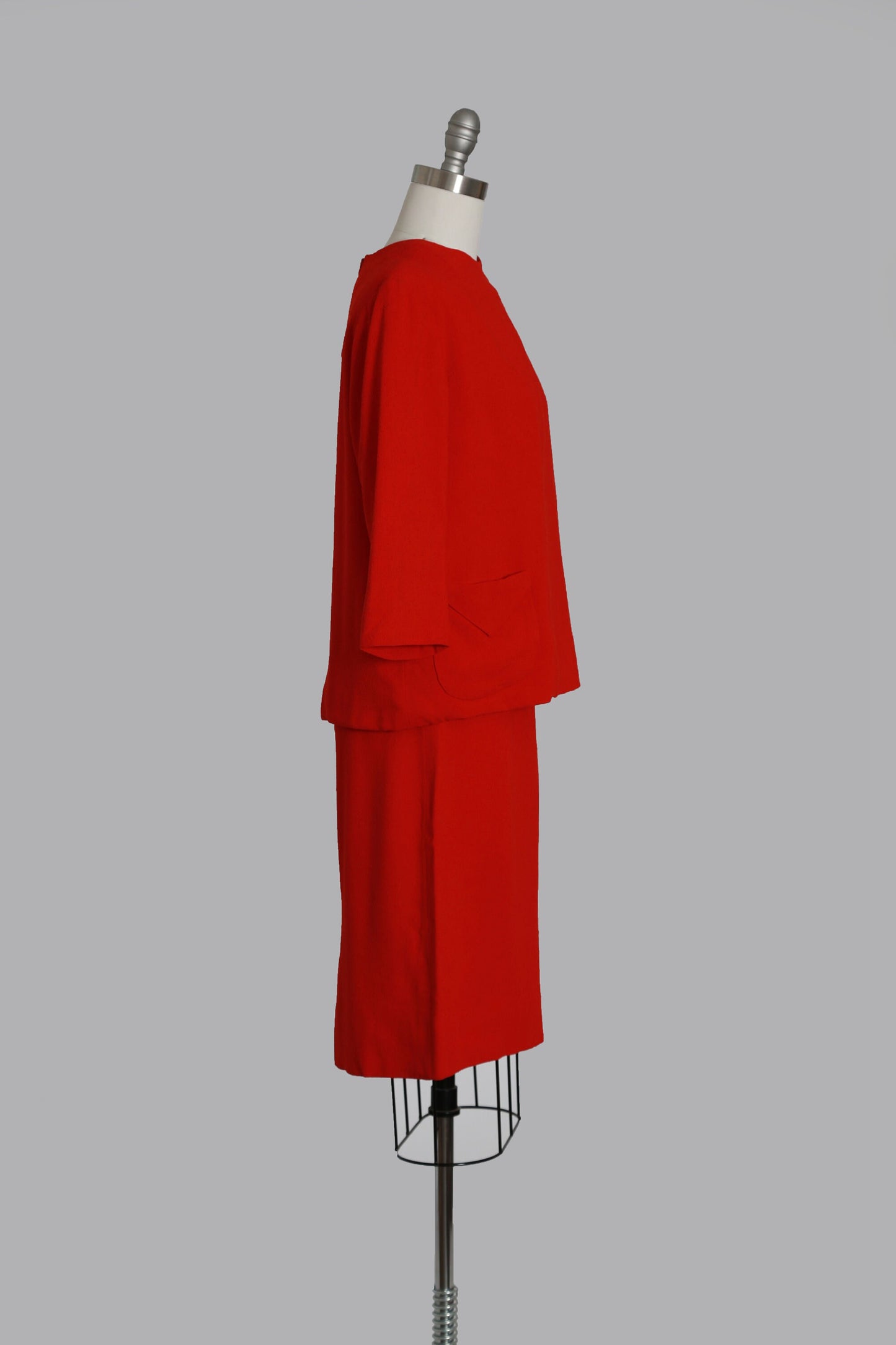 60s red wool suit | Vintage 1960s red 2pc shift dress + top suit | Mid century Modern 2pc dress suit