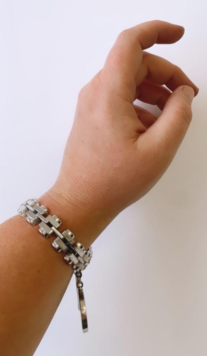 Monet silver link bracelet | Vintage 60s Monet chunky bracelet charm
