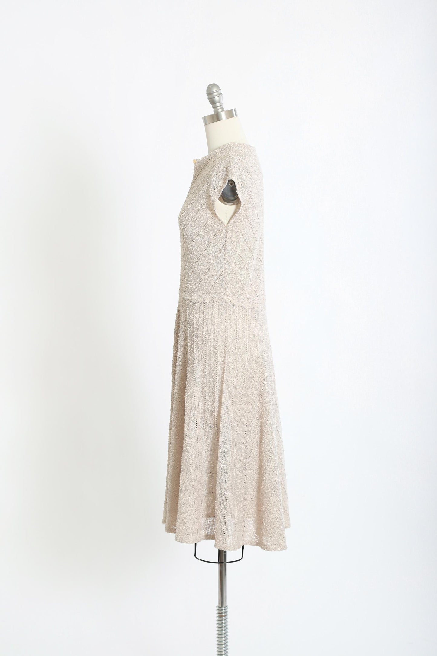 70s Gray knit dress | Vintage 1970s Crochet knit Dress