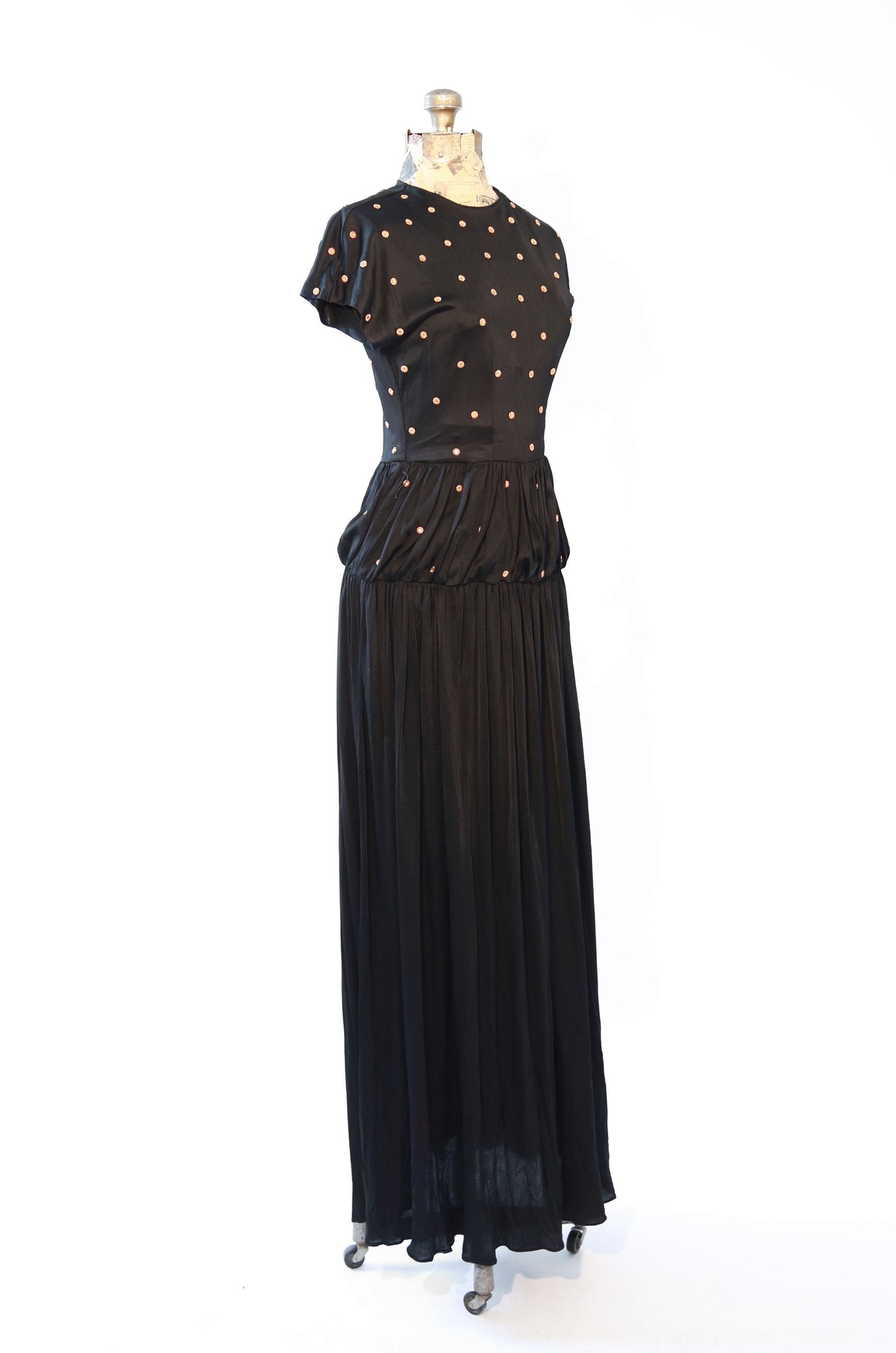 Vintage 1940s black floral studded gown
