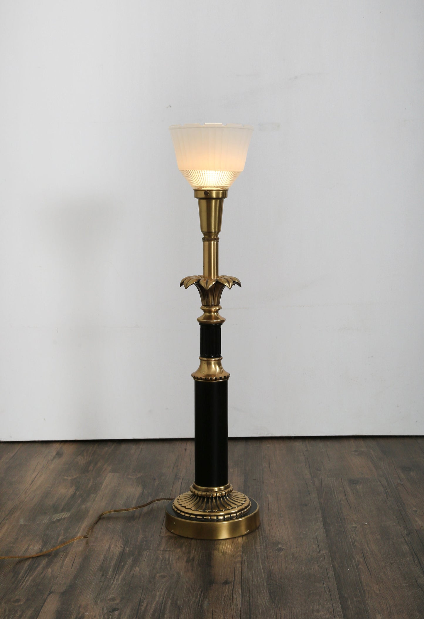 Vintage black + gold brass neoclassical French style table lamp