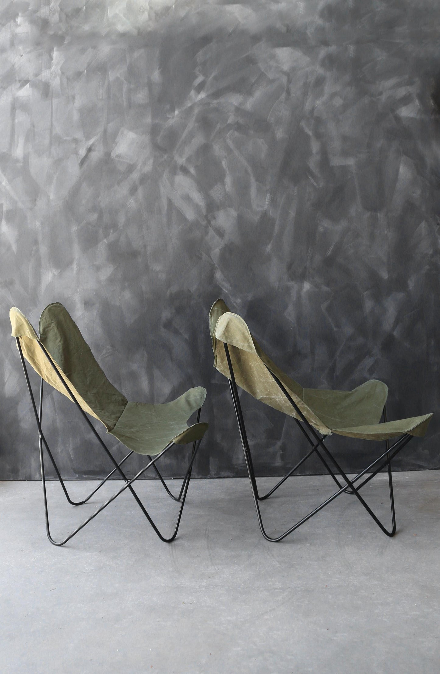 Mid Century Modern 1960s BKF Hardoy for Knoll Butterly chairs US Military canvas covers