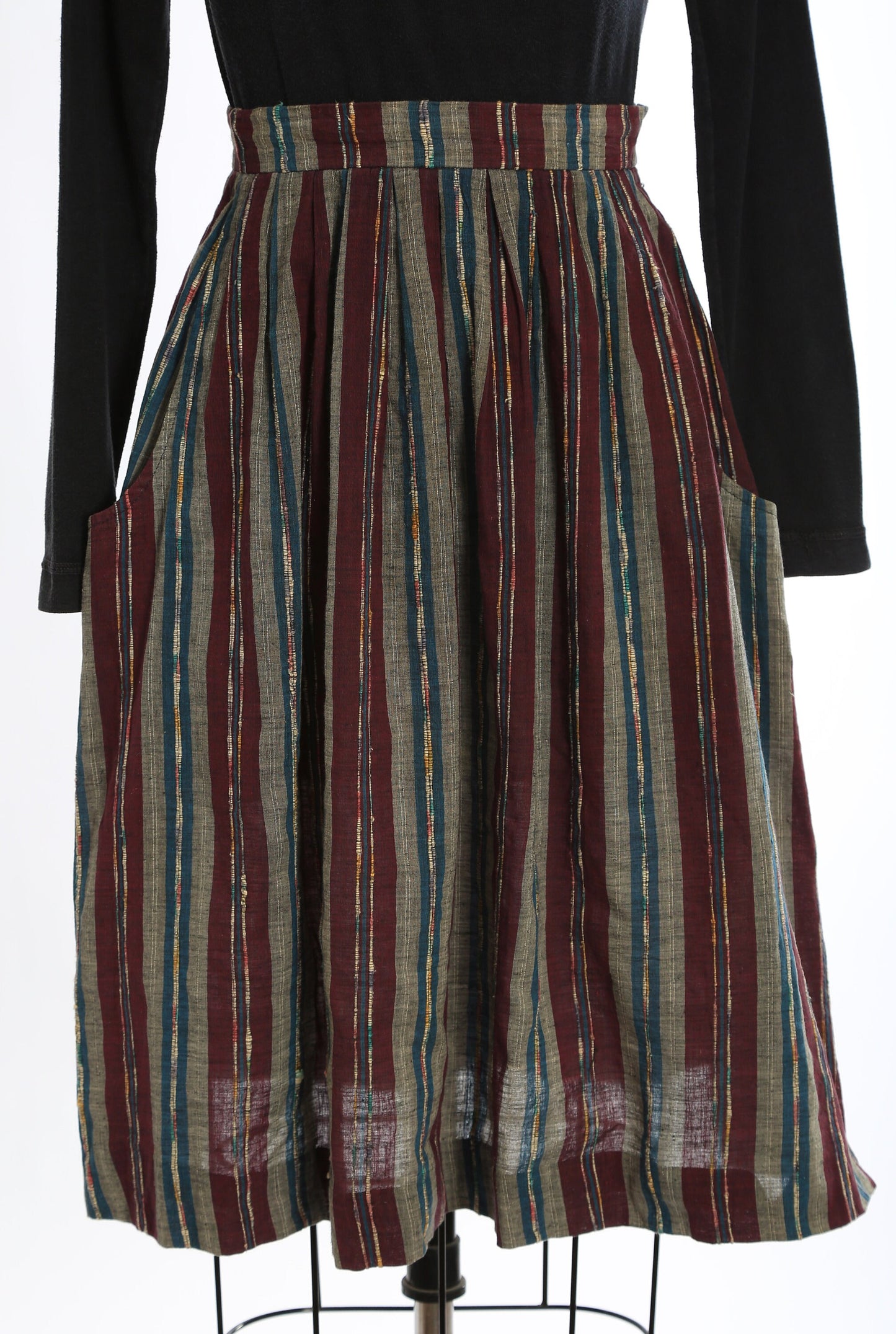 Vintage 70s striped cotton embroidered skirt