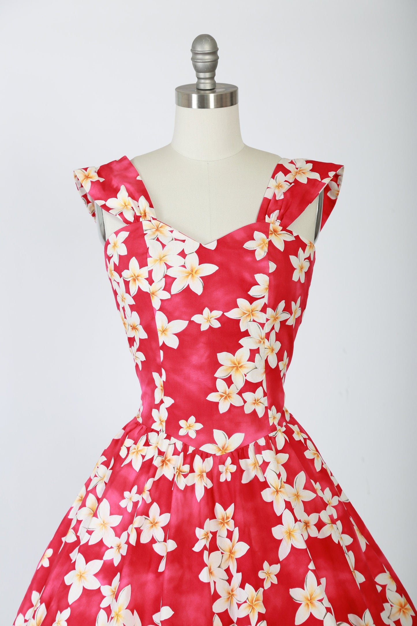 Hawaiian dress | Vintage 90s 50s pink tropical floral Plumeria fit and flare cotton dress