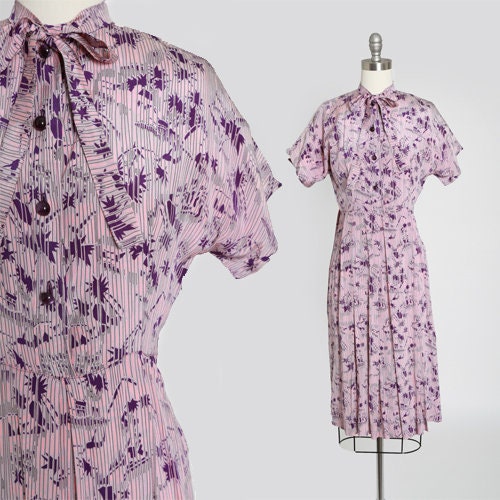 40s silk dress | Vintage 1940s purple palm desert camel silk dress | 1940s novelty print dress