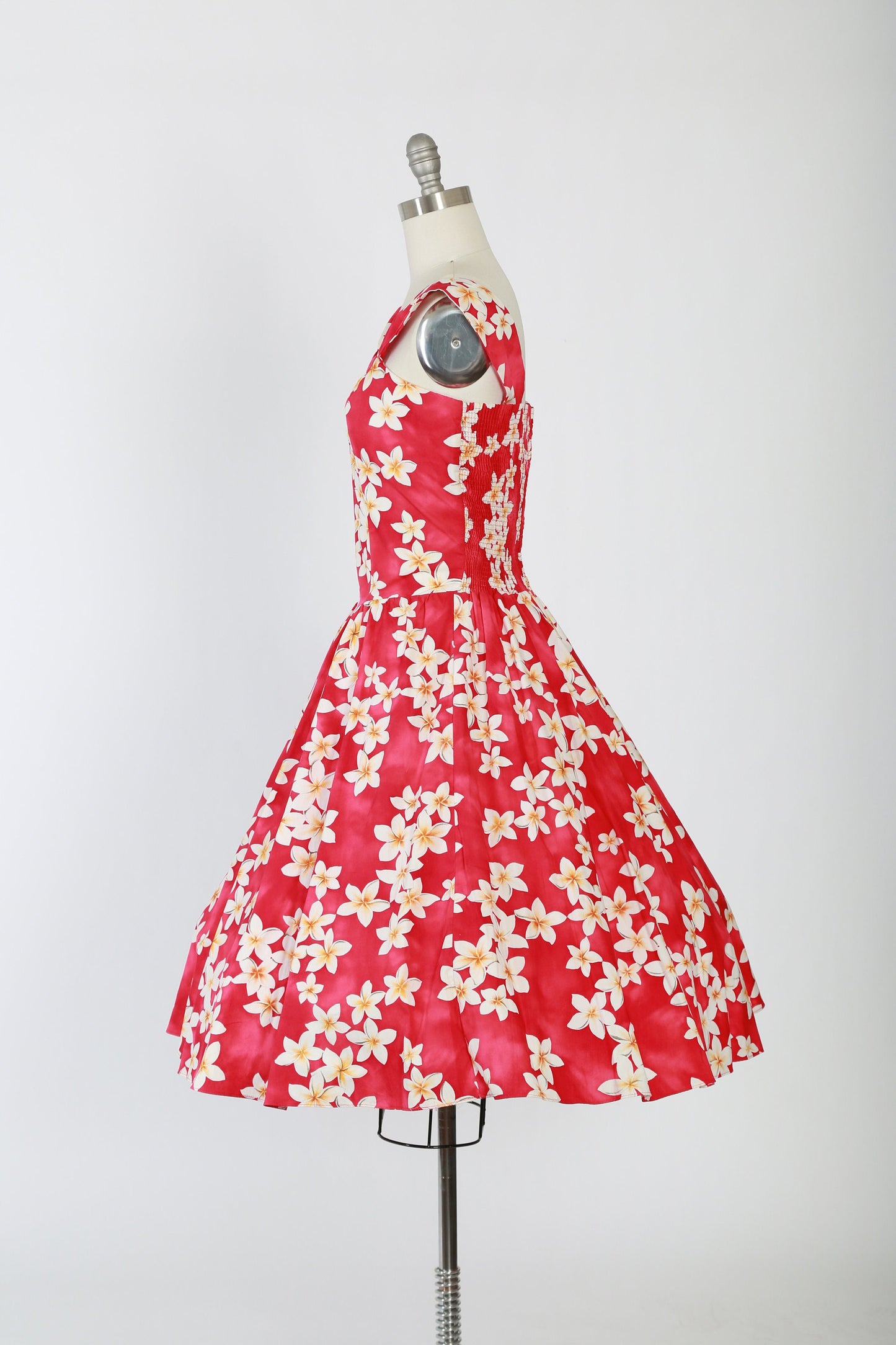 Hawaiian dress | Vintage 90s 50s pink tropical floral Plumeria fit and flare cotton dress