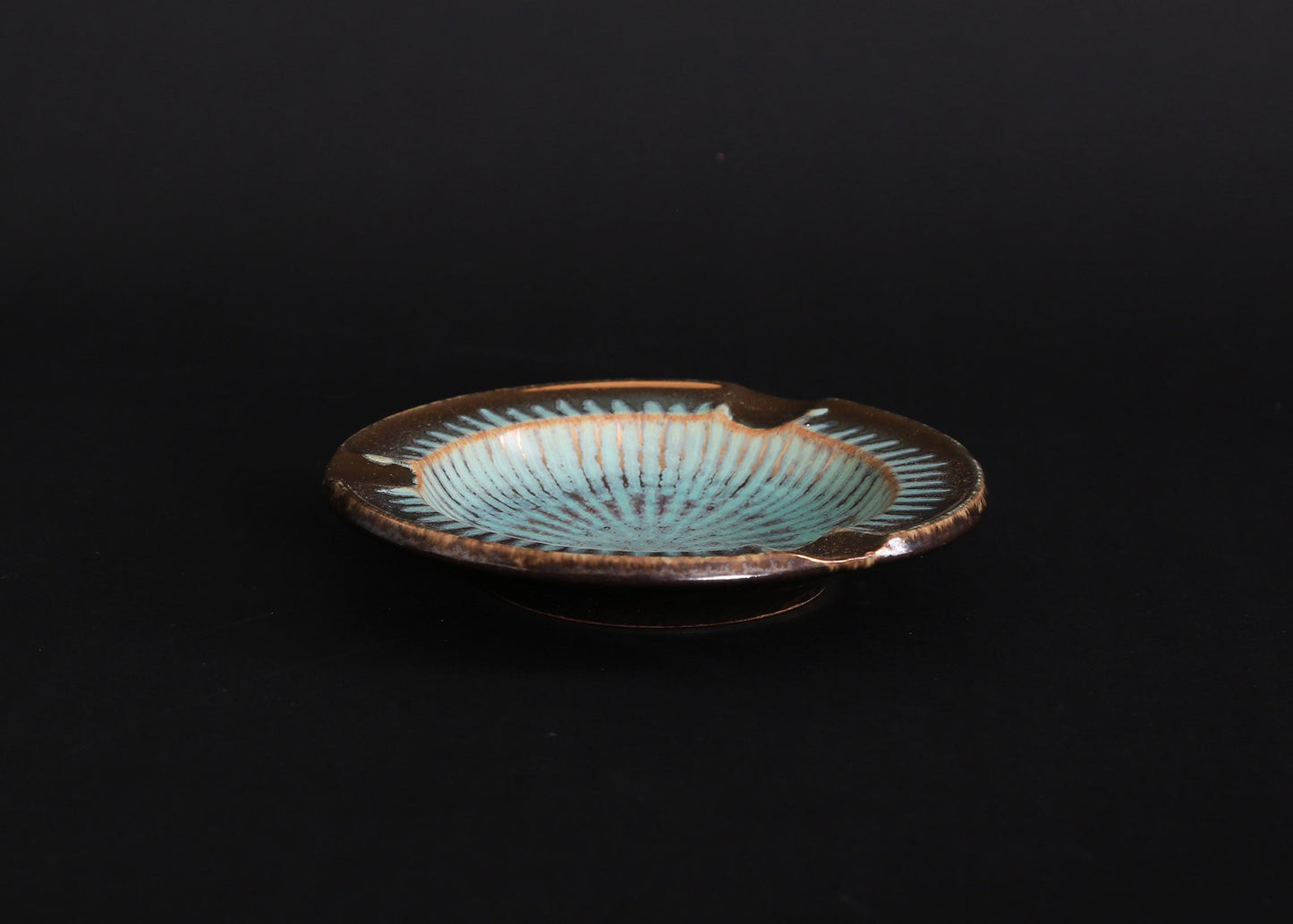 Vintage Mid Century Modern gold + blue starburst Ashtray