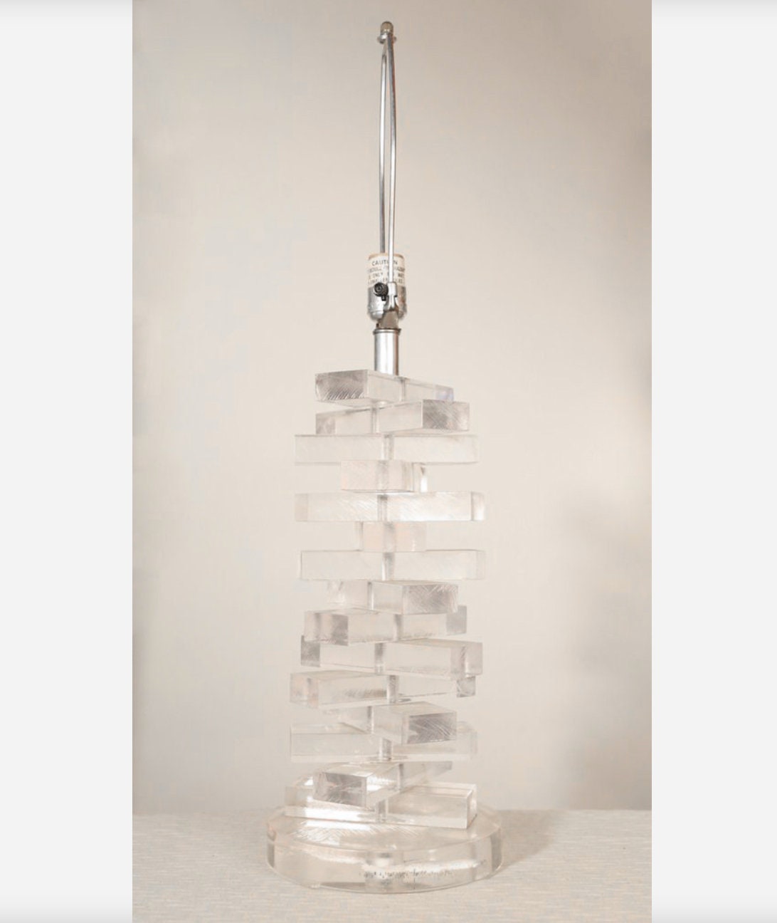 Vintage Mid Century Modern clear plexiglass Stacked Lucite table Lamp