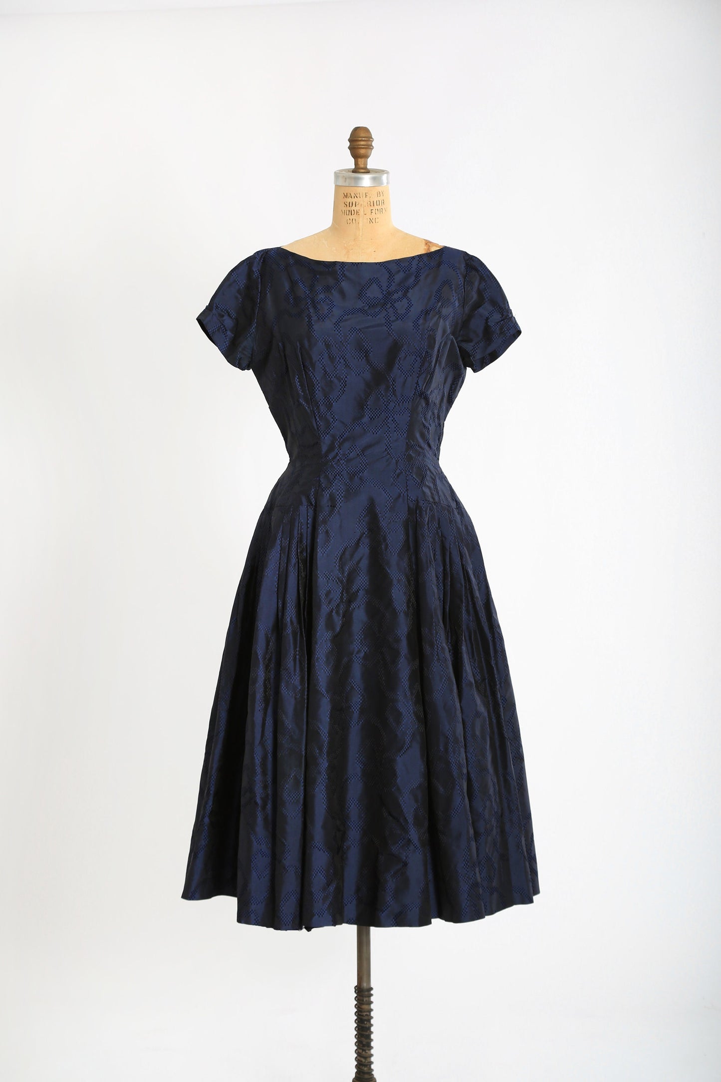 Vintage 50s Neiman Marcus blue silk taffeta bow open back cocktail dress