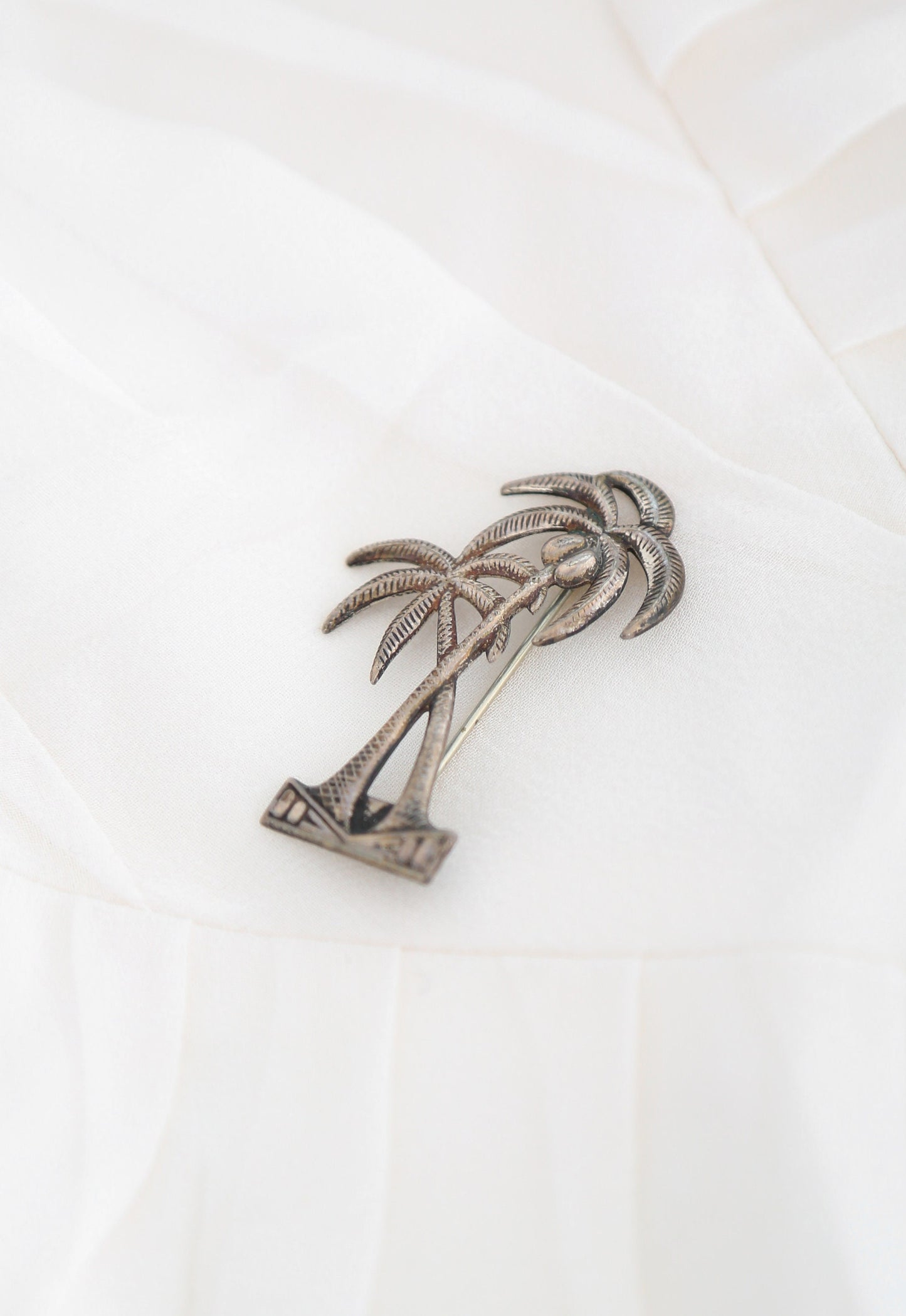 Vintage 1940s sterling silver double palm tree pin brooch