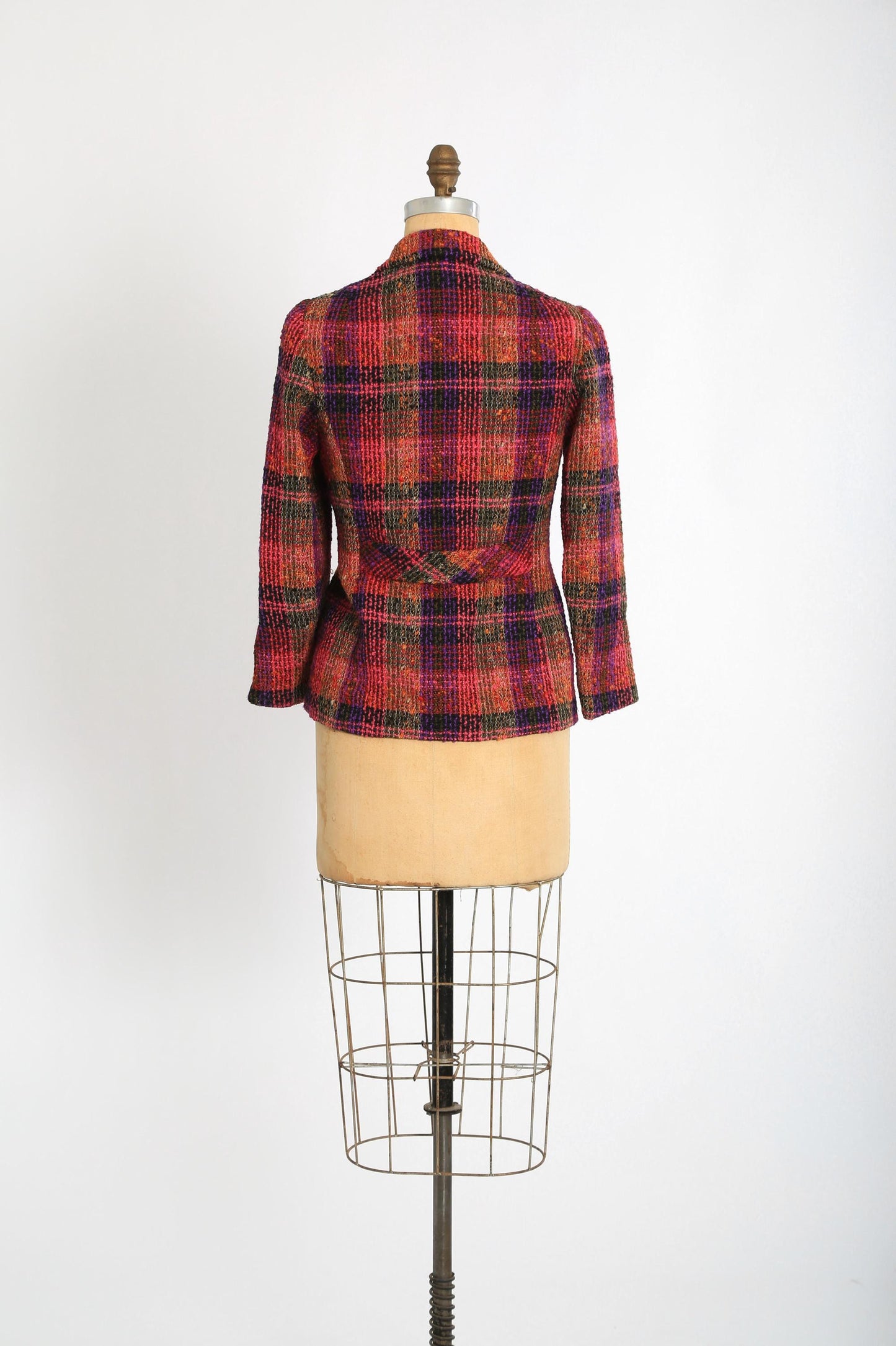 Vintage 70s Pink plaid Scottish wool blazer jacket