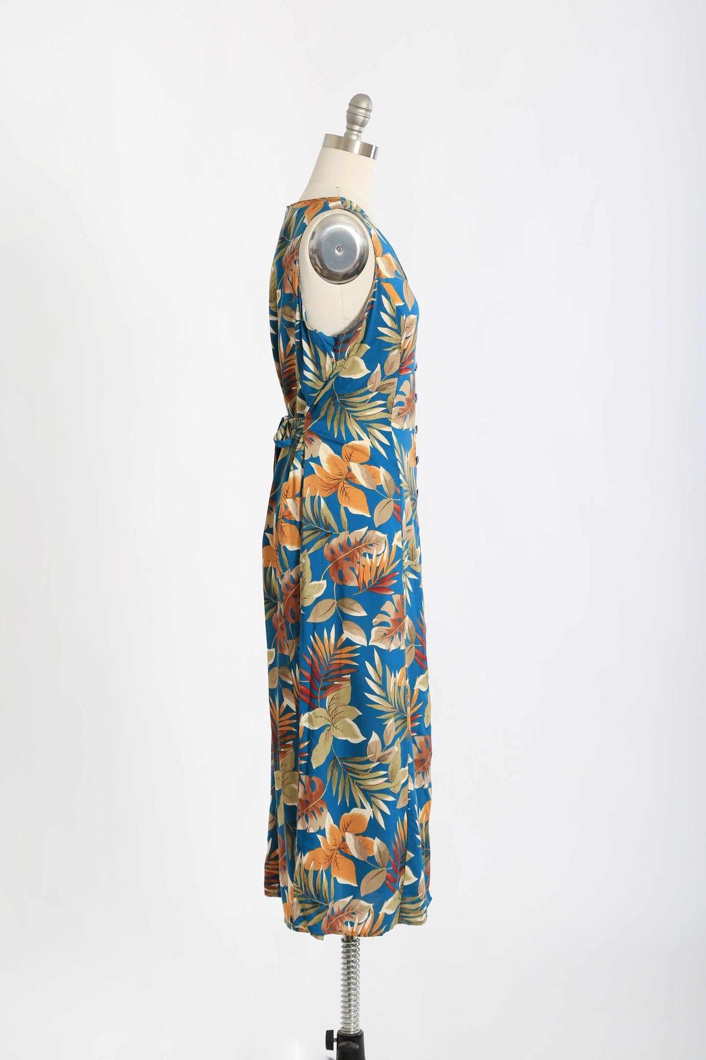90s tropical floral rayon maxi dress