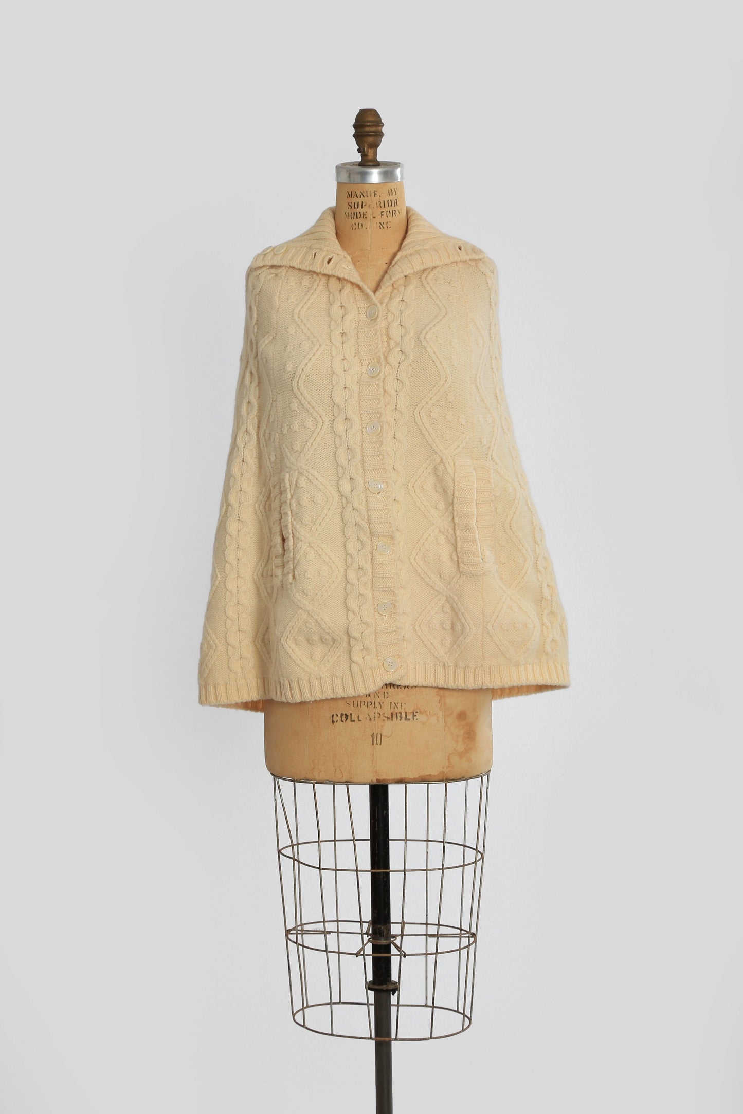 60s knit wool cape sweater | Vintage 60s hand loomed cable knit wool cape