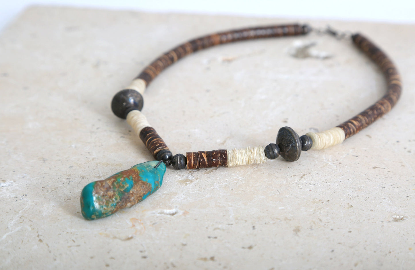 Vintage Native American turquoise sterling silver Liberty Navajo pearls sea shell Heishi beaded necklace
