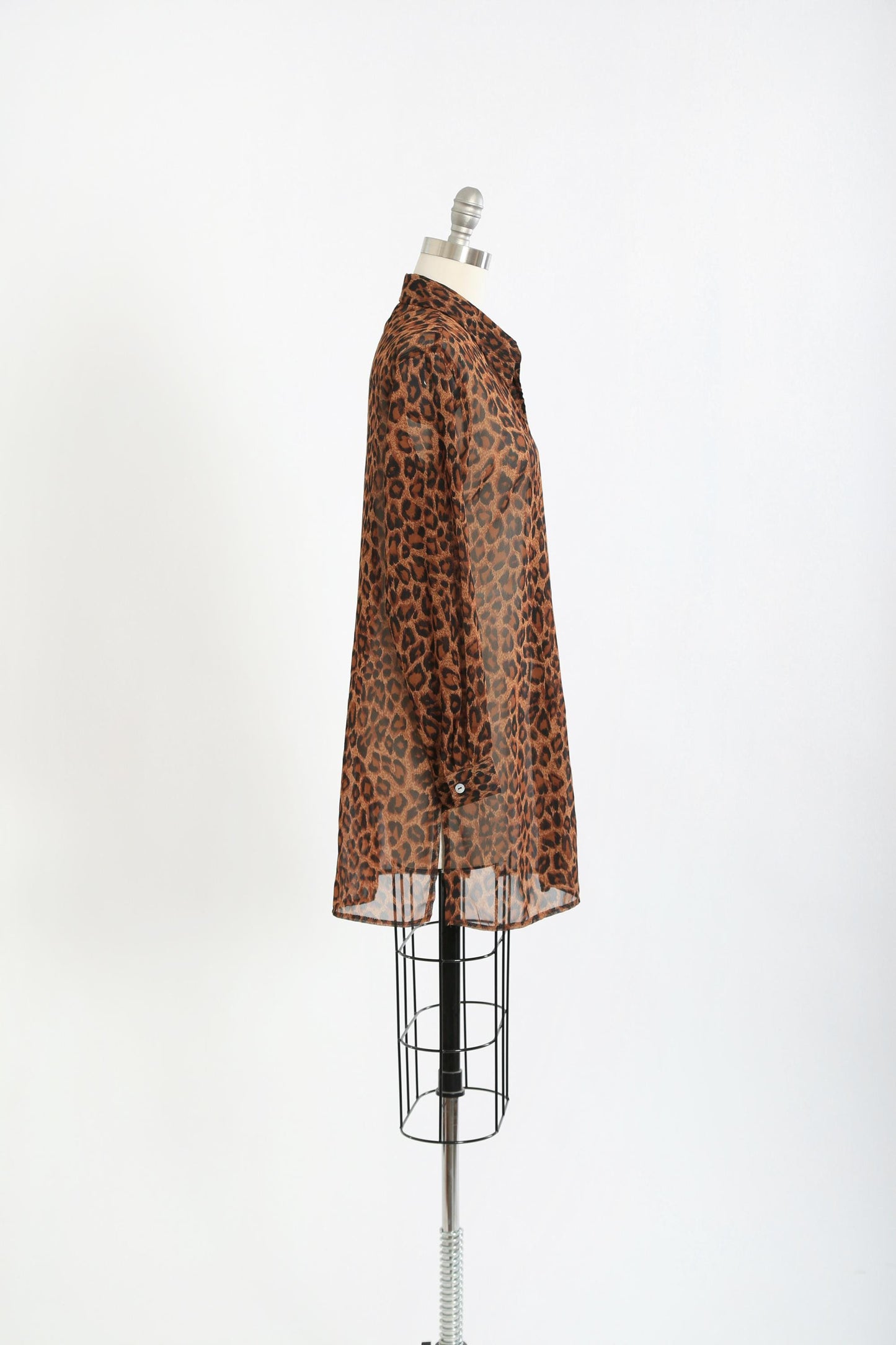 90s Leopard semi sheer long blouse