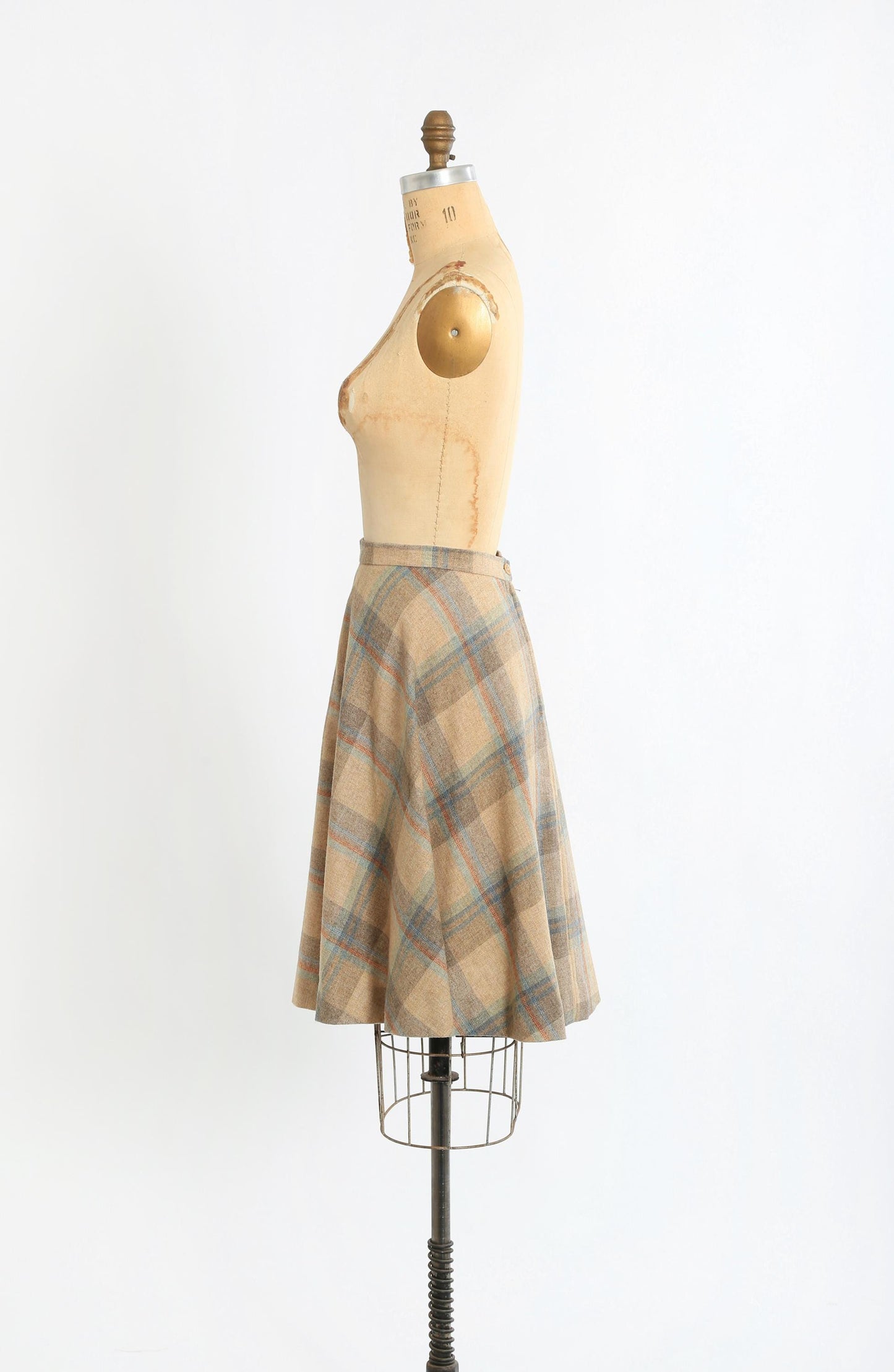 70s woven plaid wool blend skirt