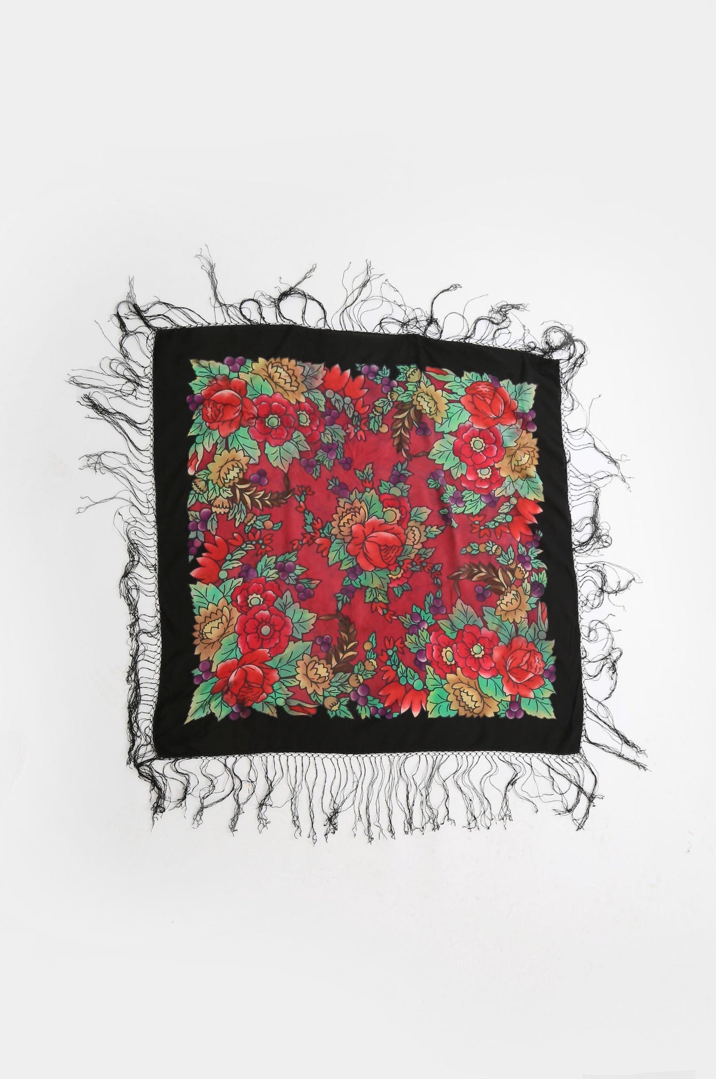 40s piano shawl | Vintage 1940s silk floral paino shawl