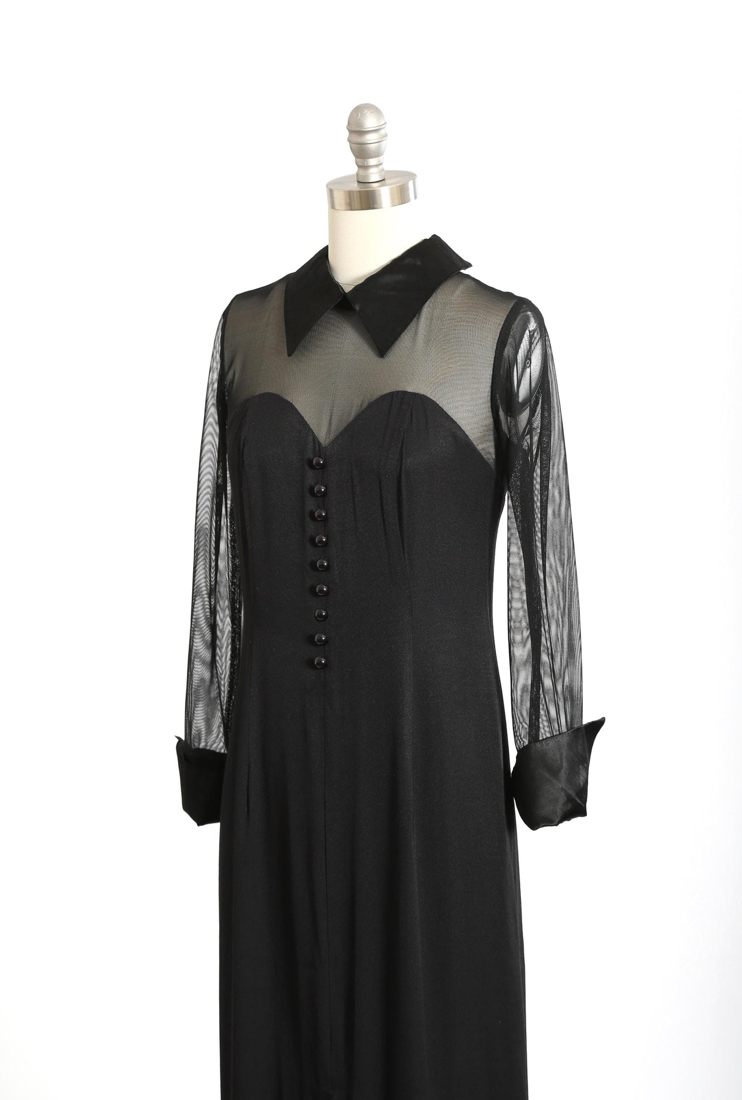 90s tuxedo maxi dress | Vintage 1990s black sheer tuxedo dress