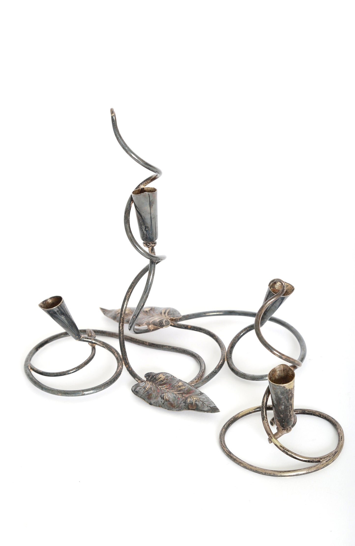 Vintage Art nouveau silver plate Lily candle stick holders