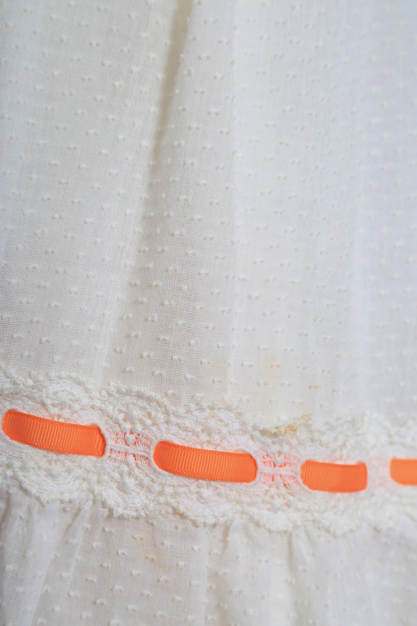 Vintage 70s white cotton Swiss got orange maxi dress