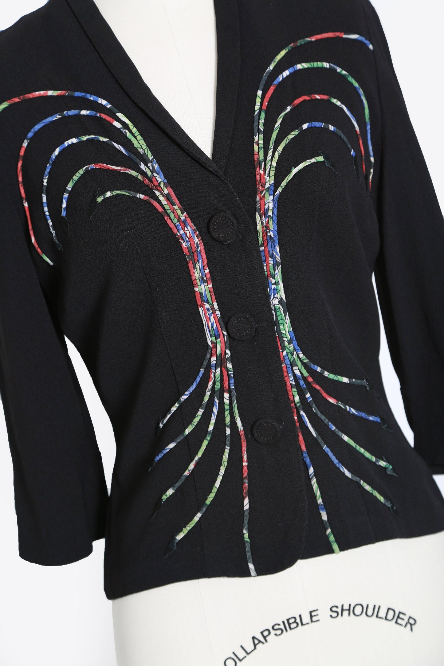 Vintage 40s rayon crepe embroidered rainbow arrow blouse