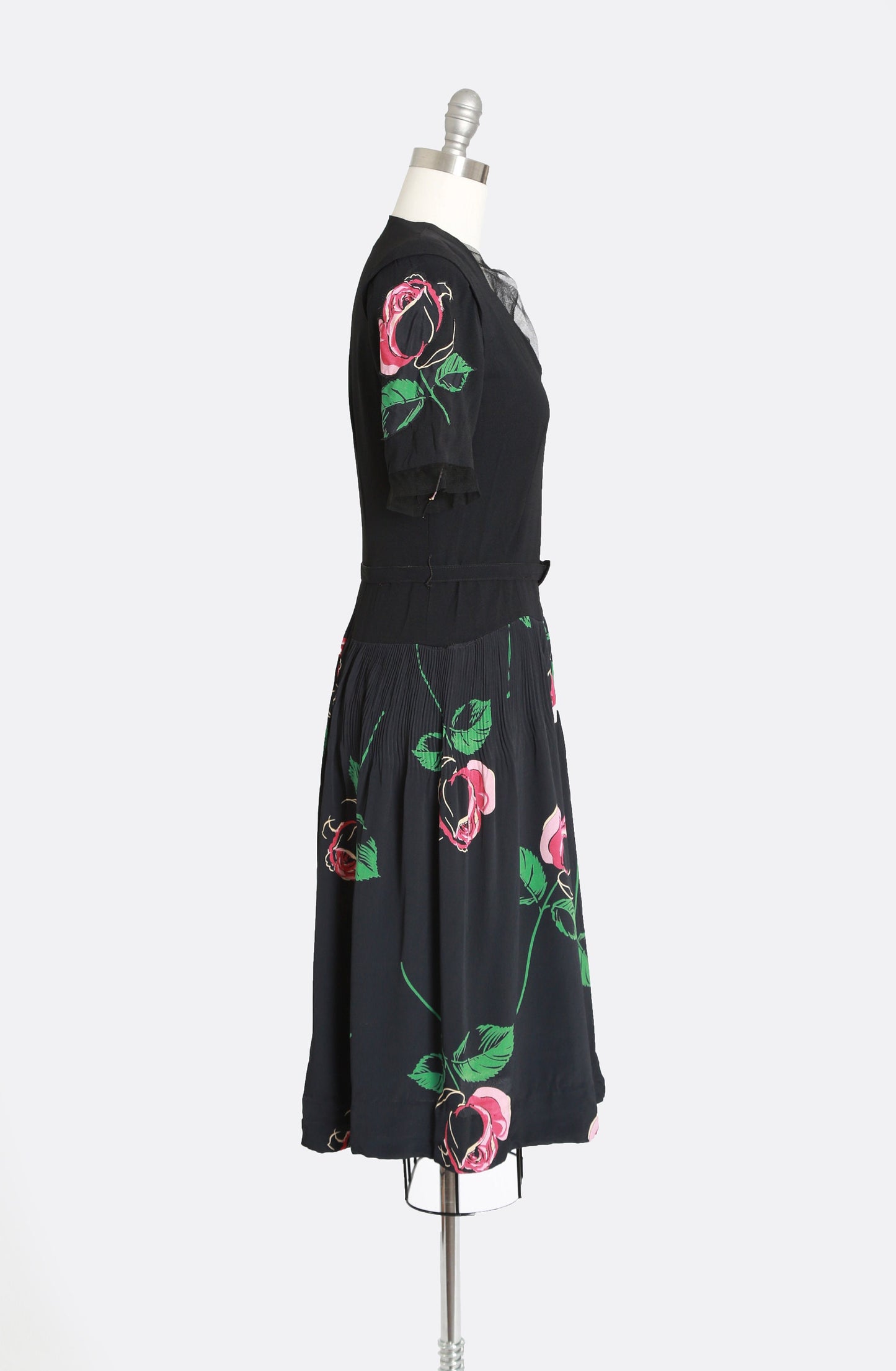 40s rose dress | Vintage 40s black floral Appliqué rose midi dress