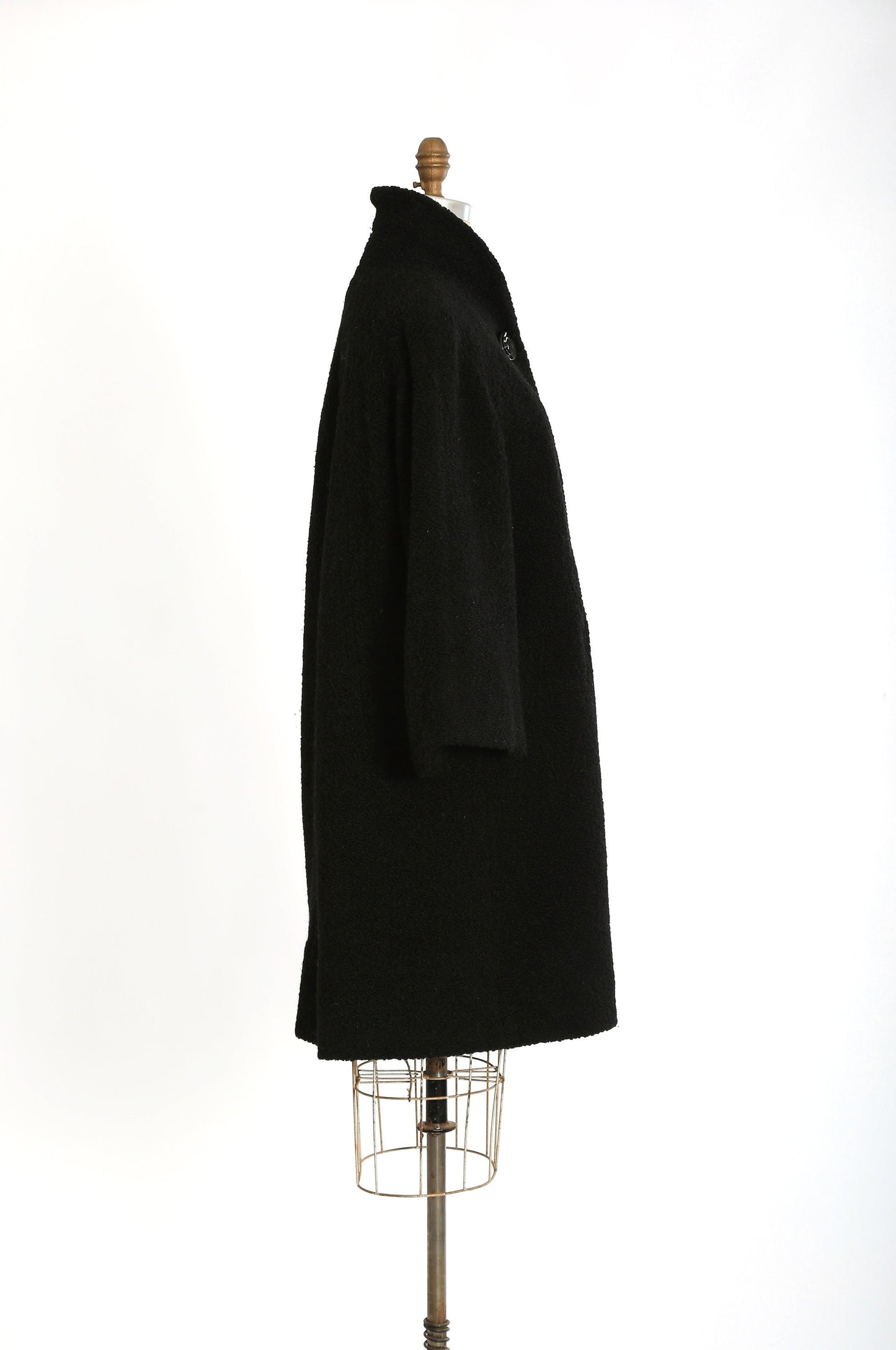 Vintage 50s black boucle wool opera swing coat