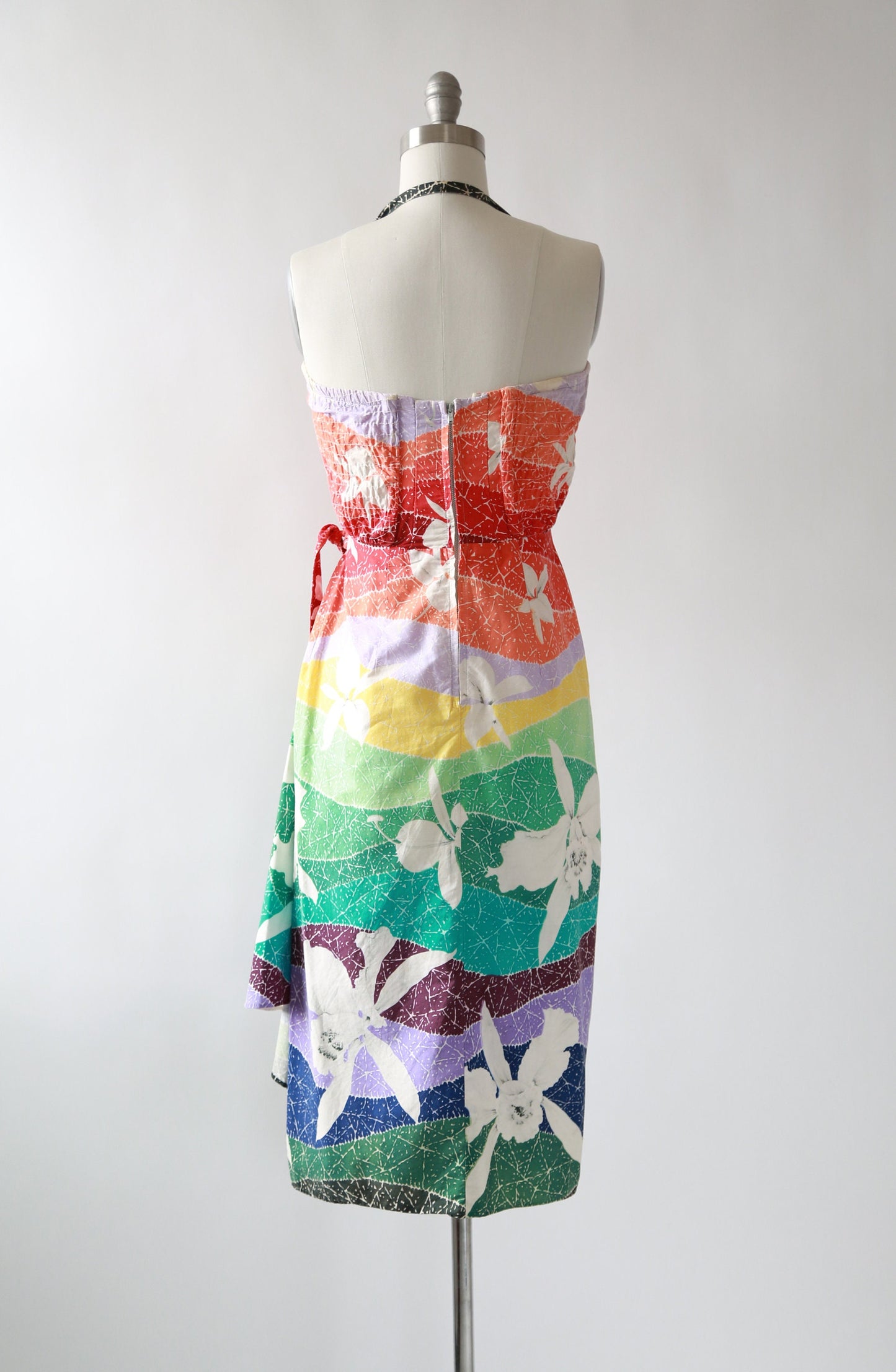 Rainbow Hawaiian dress | Vintage 50s Hawaiian sarong dress | 1950s Tropical floral Sarong dress