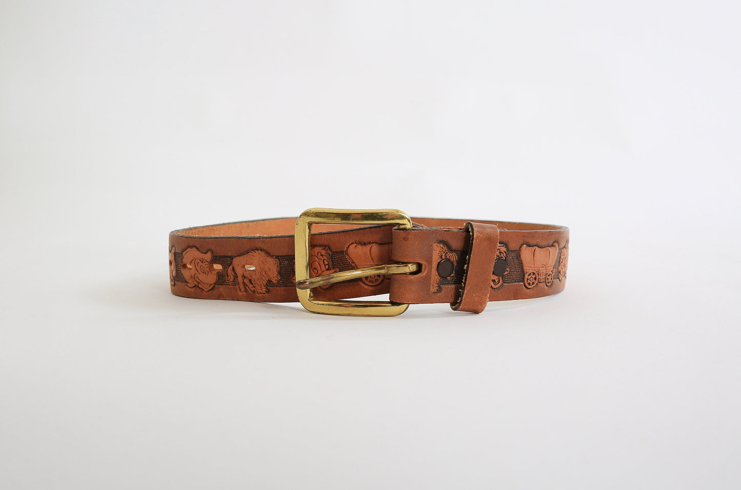 Vintage Chambers Disney western tooled brown leather kids belt