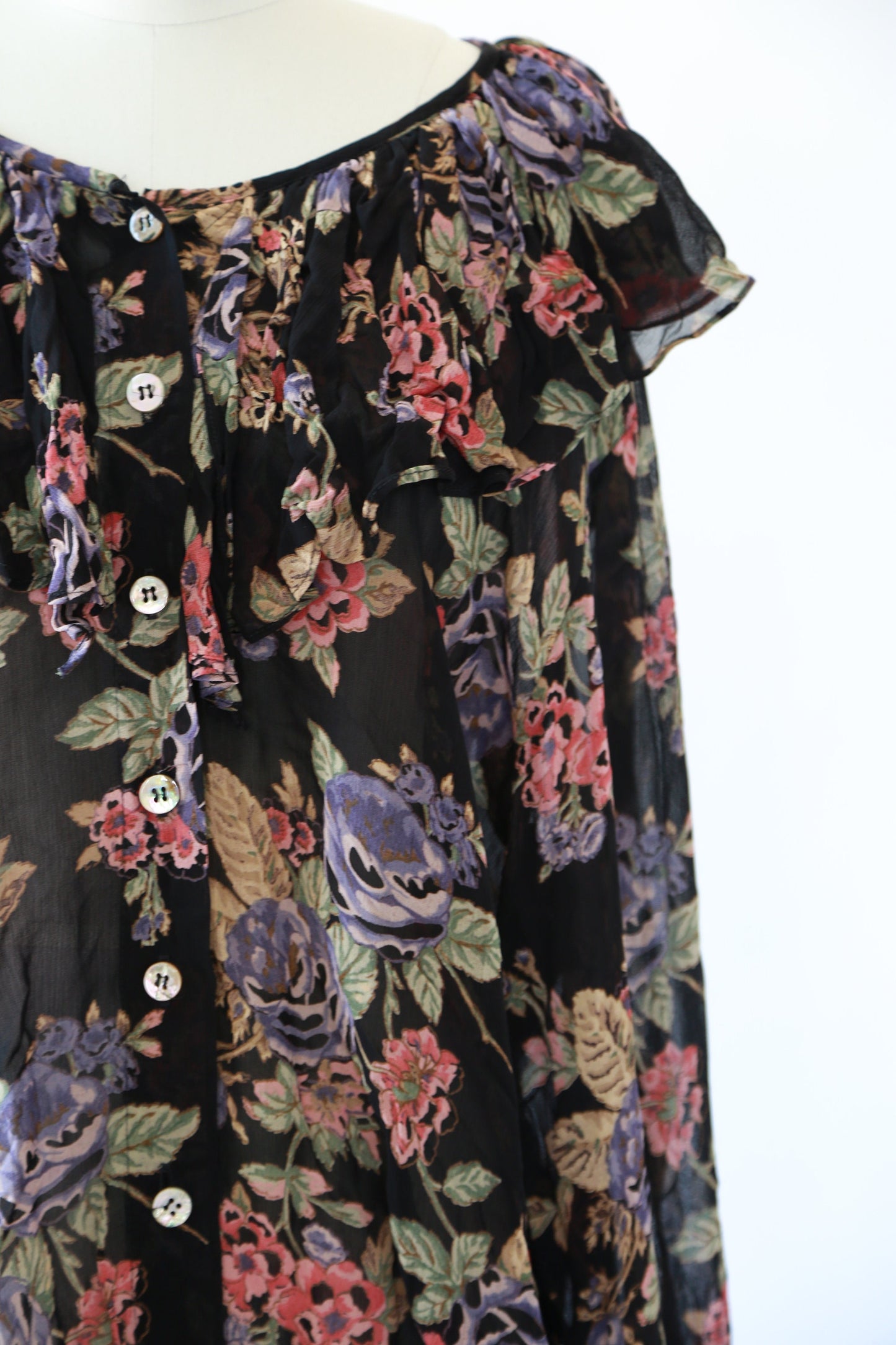 Vintage 90s sheer floral ruffle blouse