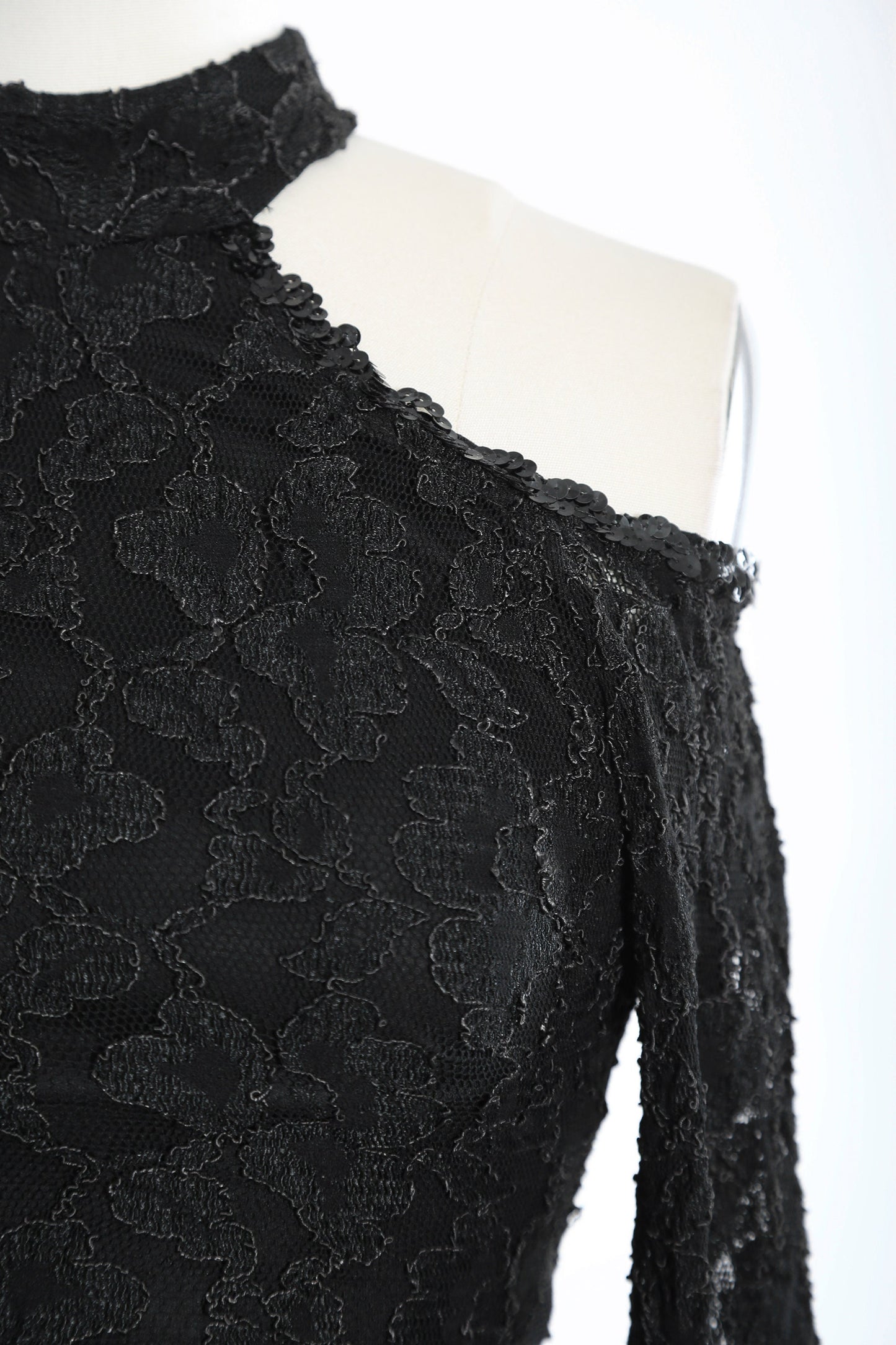 Vintage 80s black lace sequin bodycon maxi dress