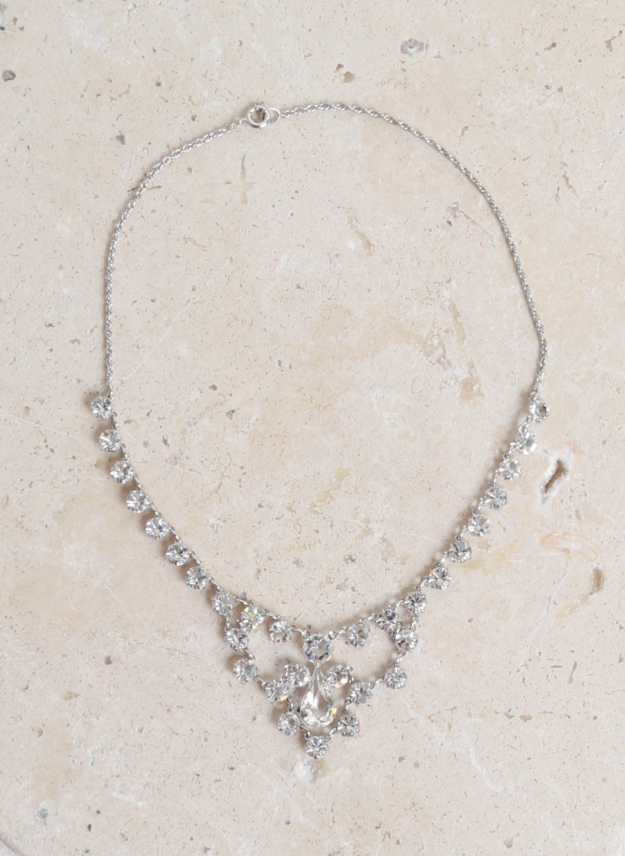 Riviere Paste Necklace | Antique vintage Edwardian jeweled paste 12K white gold filed choker | Edwardian paste necklace