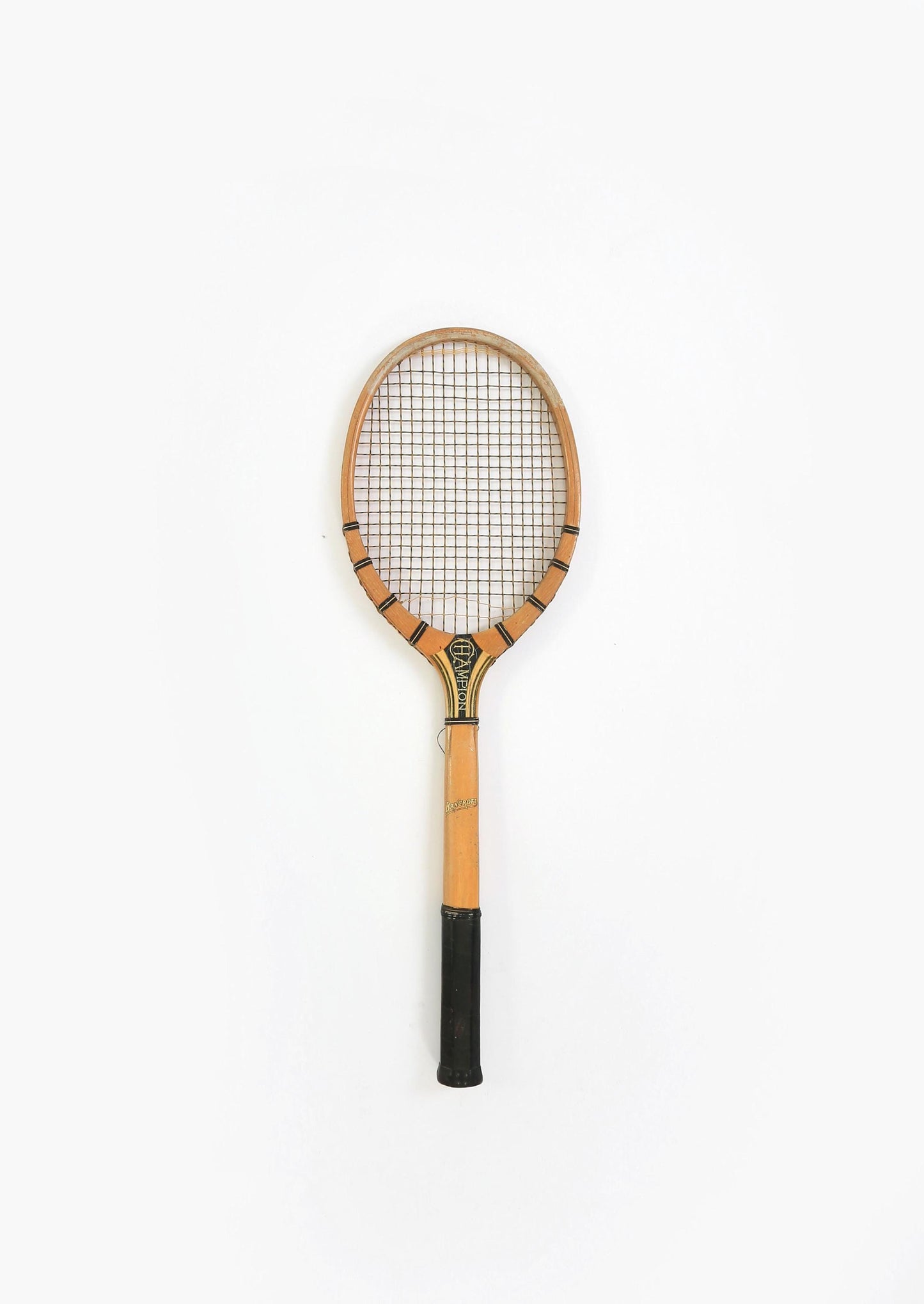 Antique 1920s J.F. Bancroft Champion wood tennis Racket wall art gallery wall