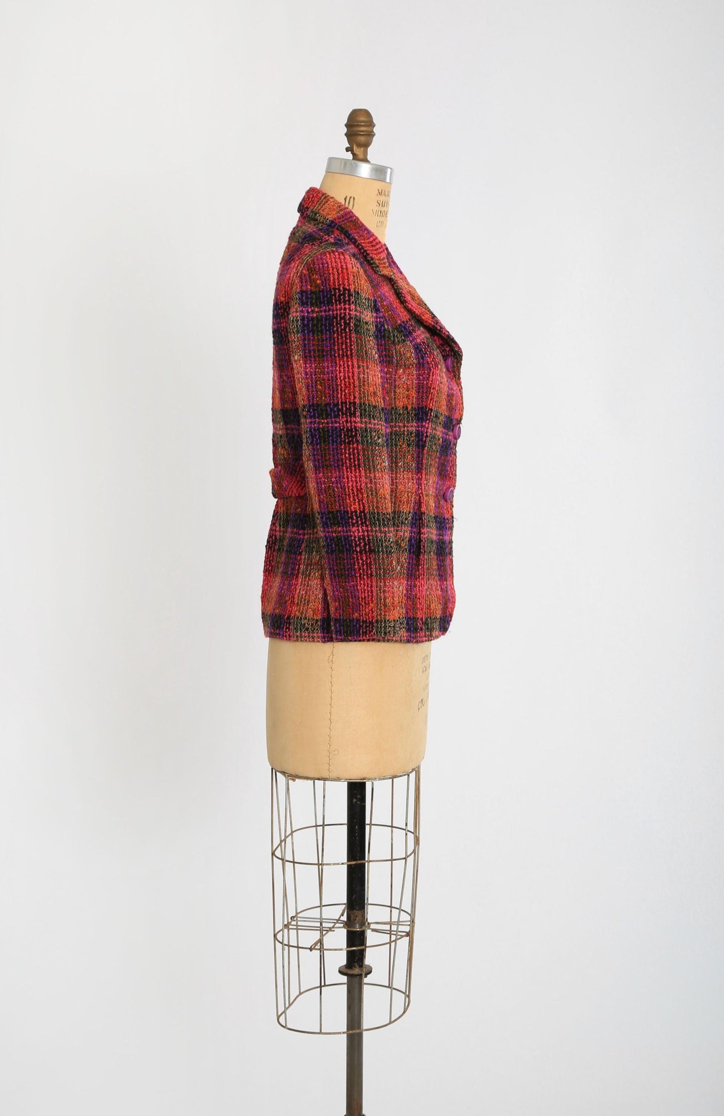 Vintage 70s Pink plaid Scottish wool blazer jacket