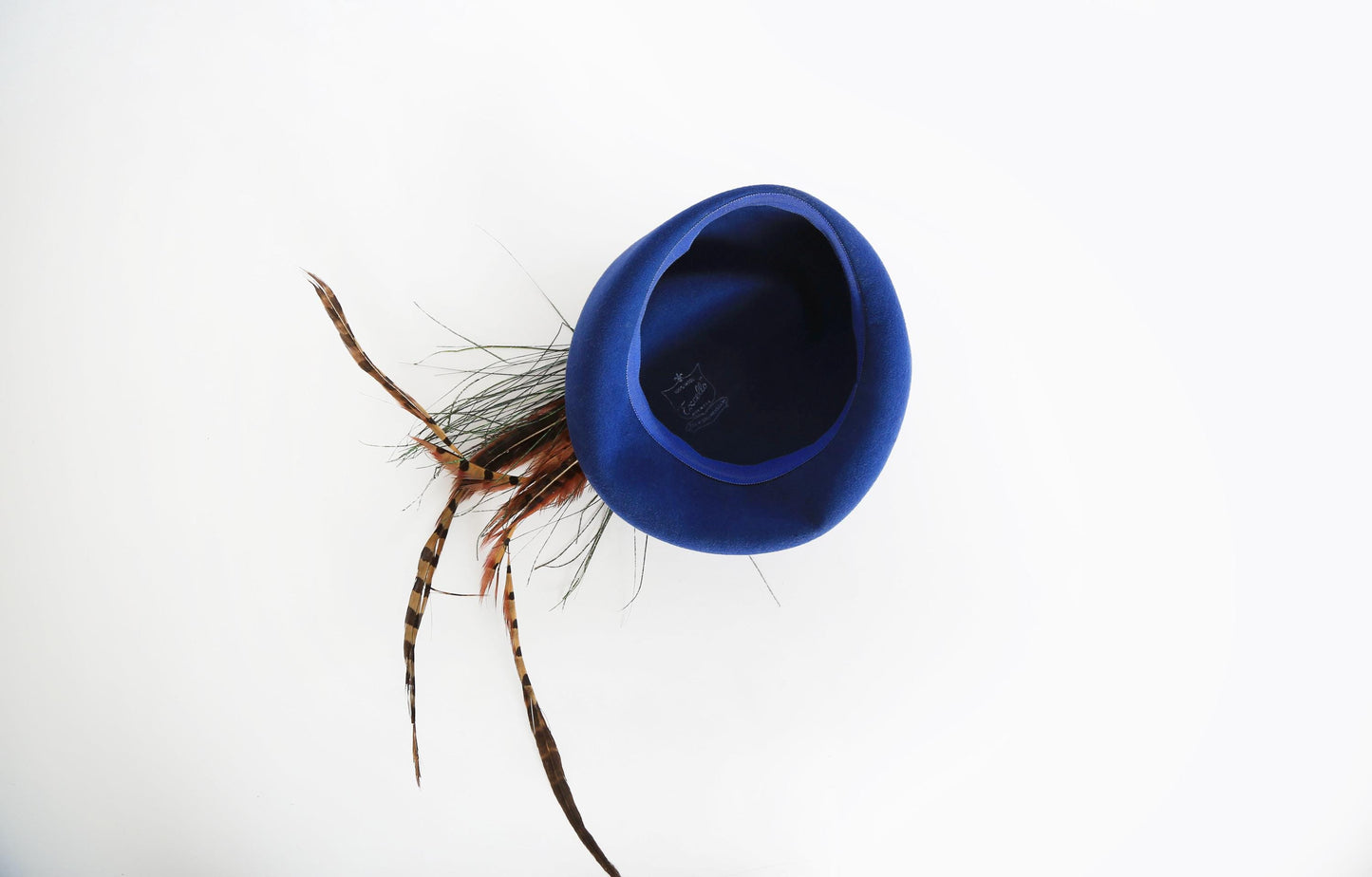 40s Blue wool Feather Hat | Vintage 1940s Geo w Bollman blue hat