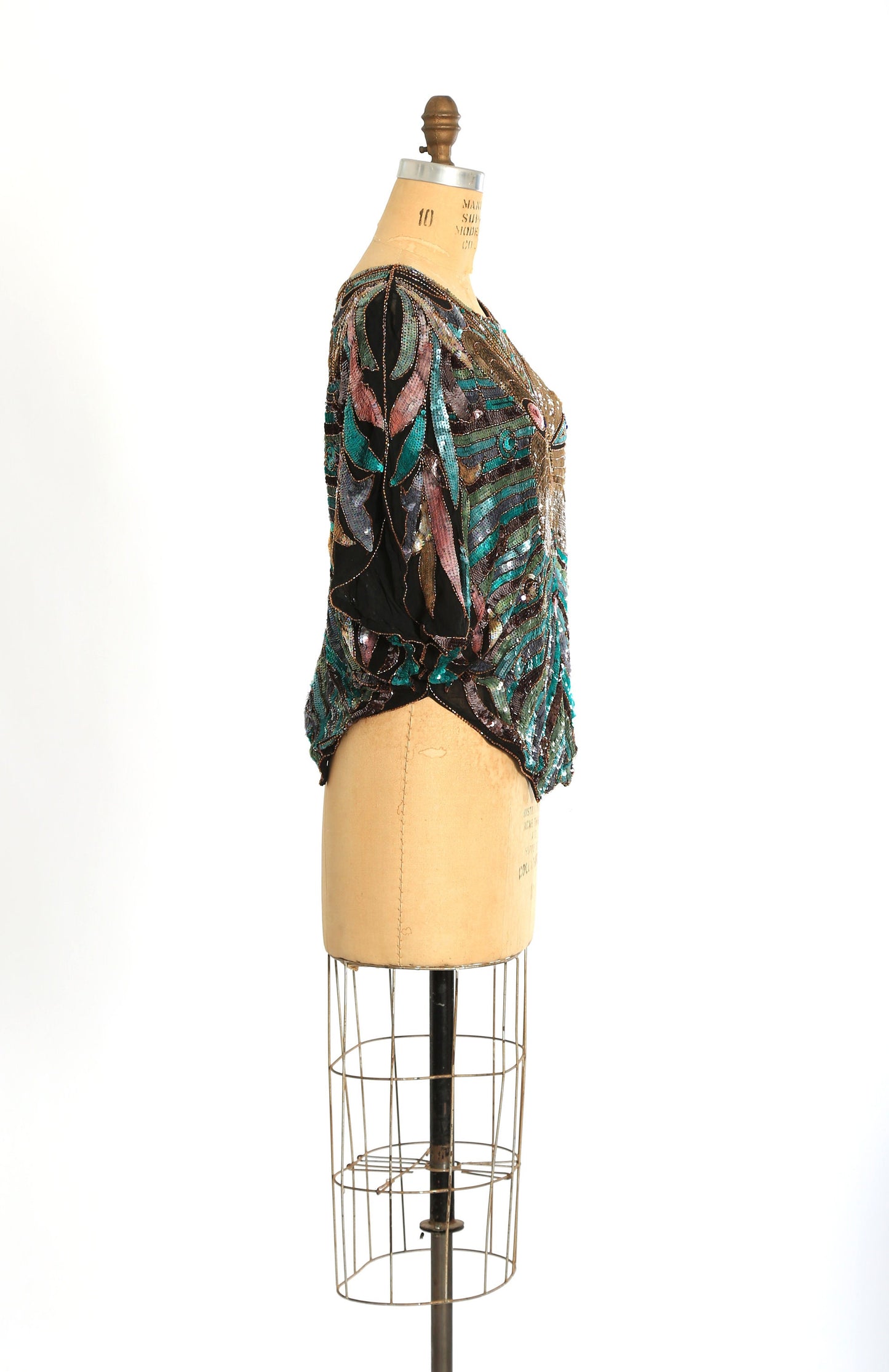 Butterfly silk blouse | Vintage 70s beaded sequin butterfly face blouse