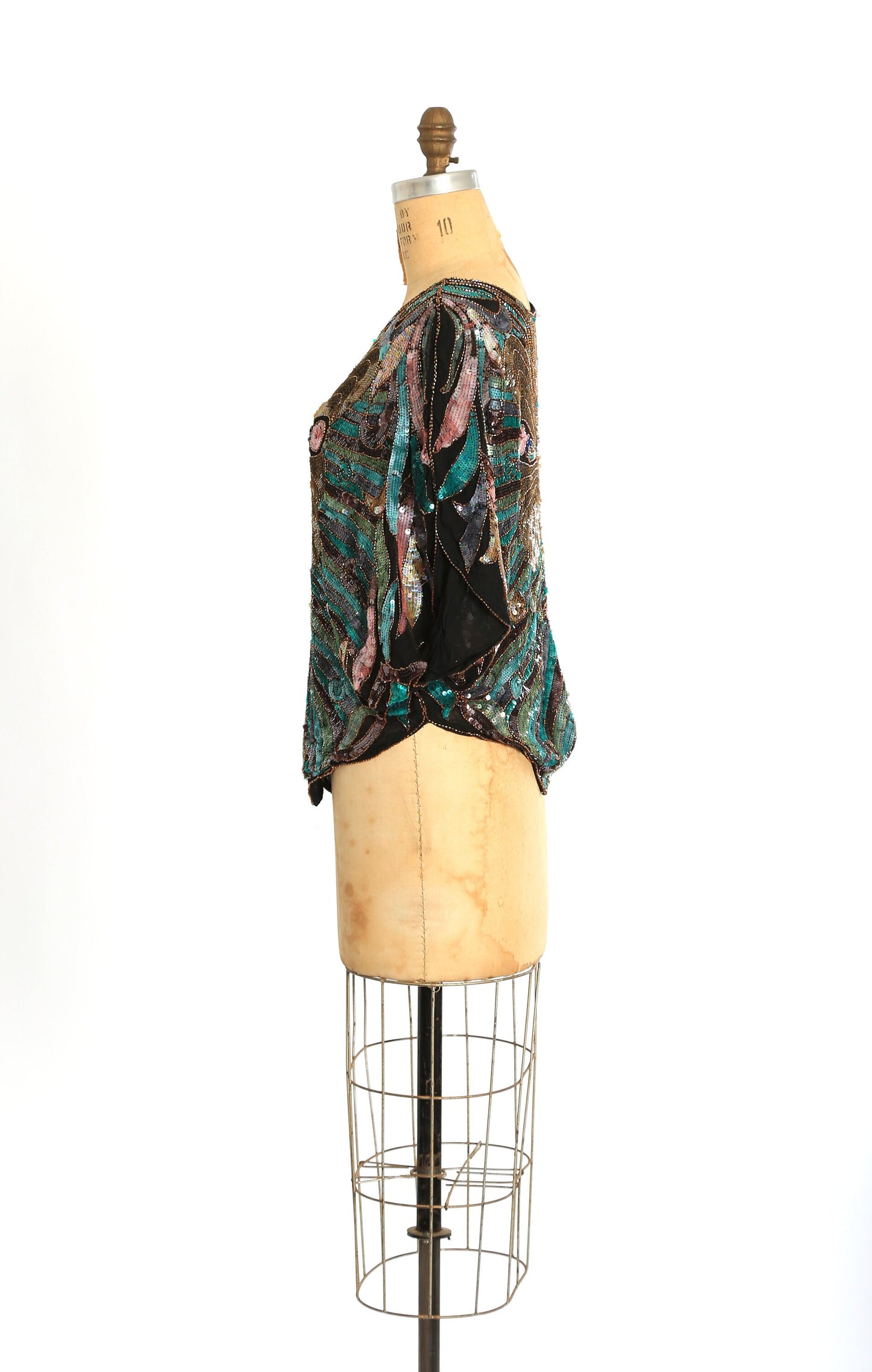 Butterfly silk blouse | Vintage 70s beaded sequin butterfly face blouse