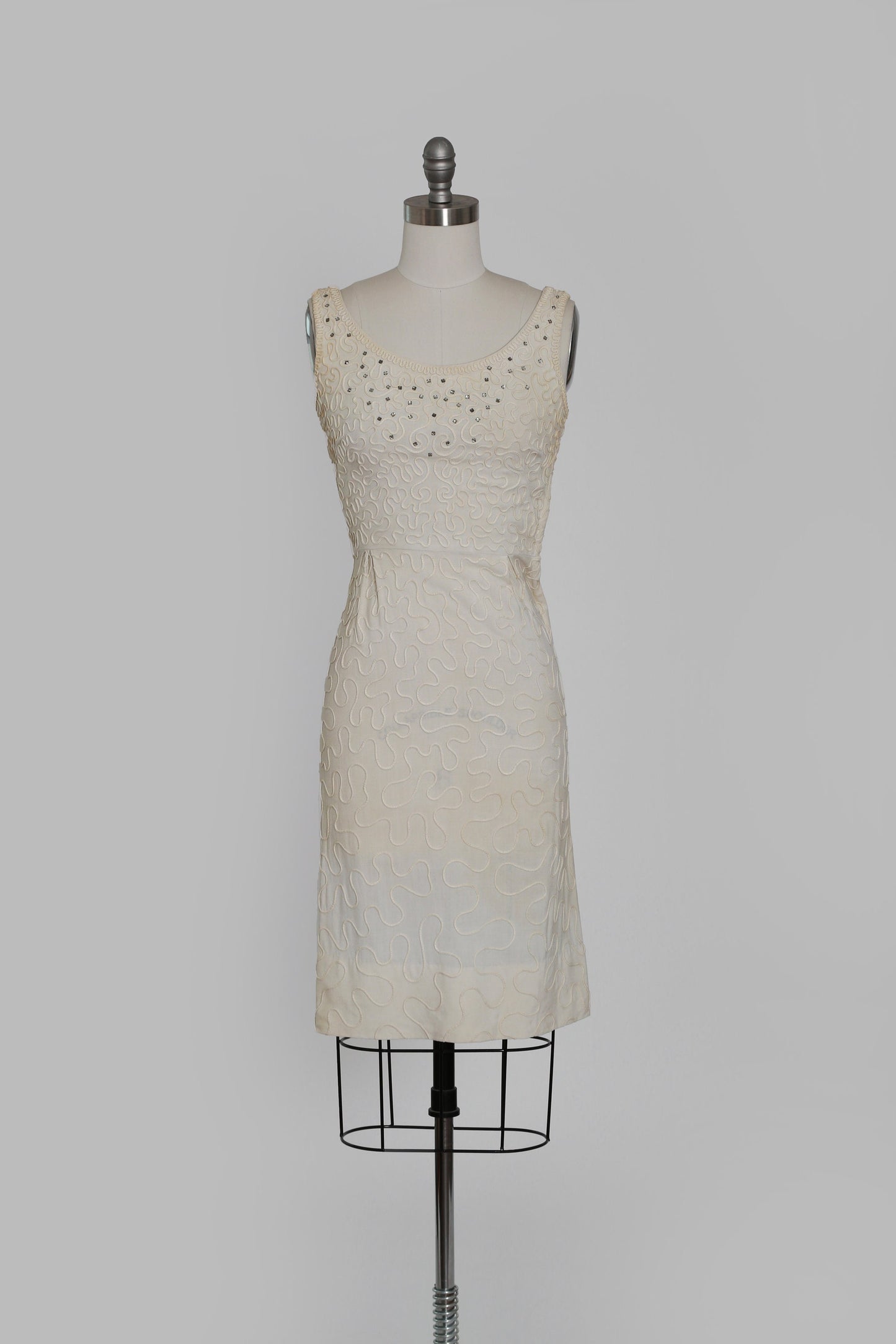 50s rhinestone embroidered cotton wiggle dress