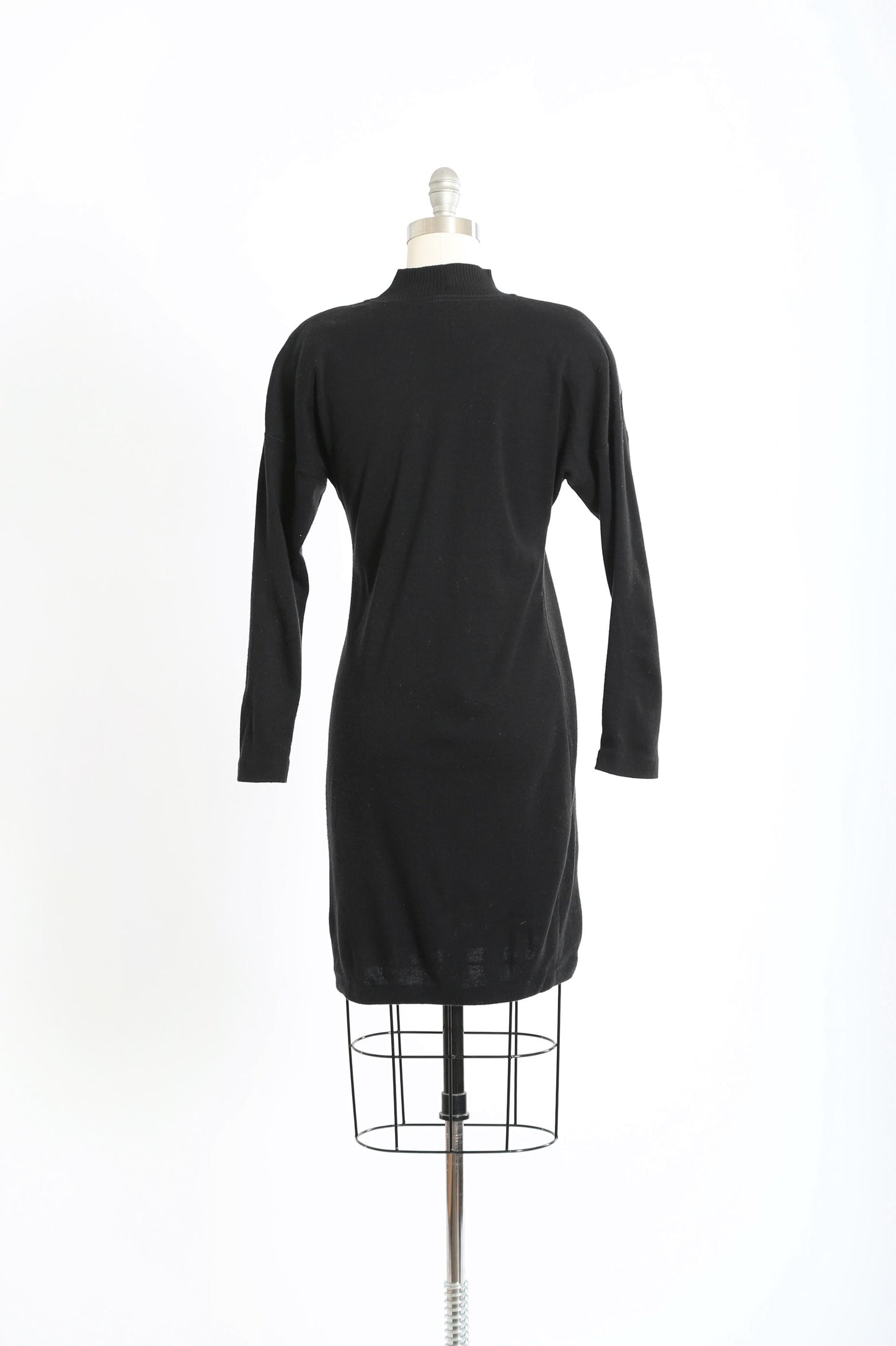 Vintage 80s black knit faux leather bodycon dress