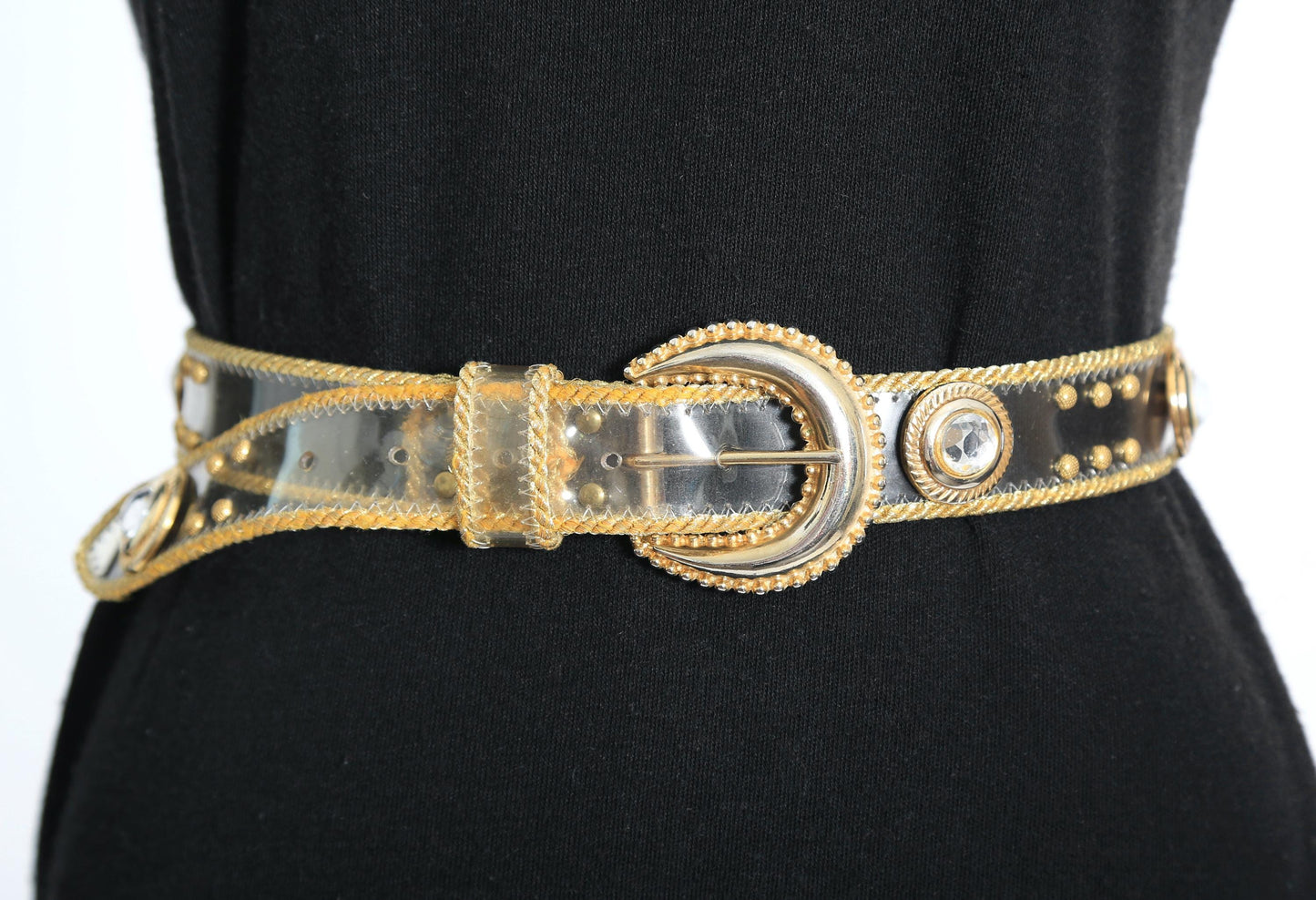 Vintage 80s 90s Clear gold rhinestone belt